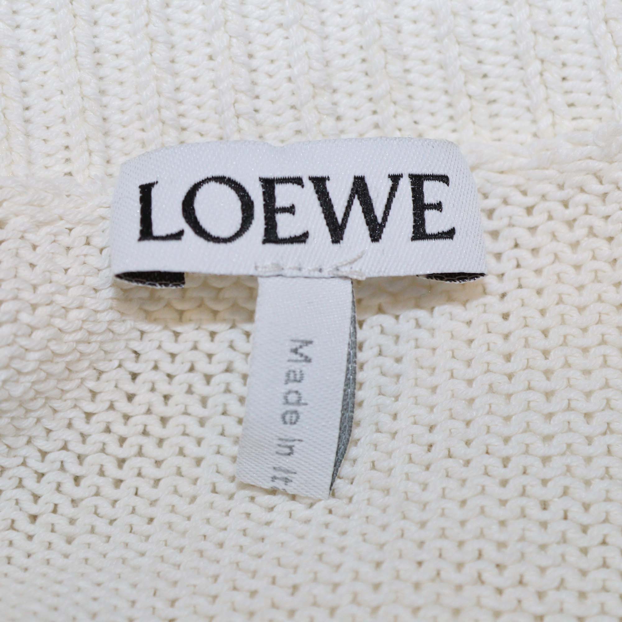 Loewe Off White Cotton Blend Knitted Crew Neck Short Sleeve Top