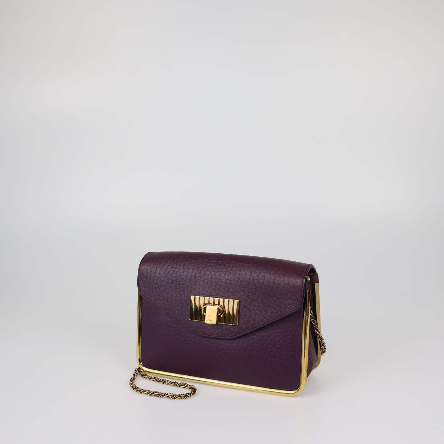 Chloe Purple Pebbled Leather Small Sally Shoulder Bag