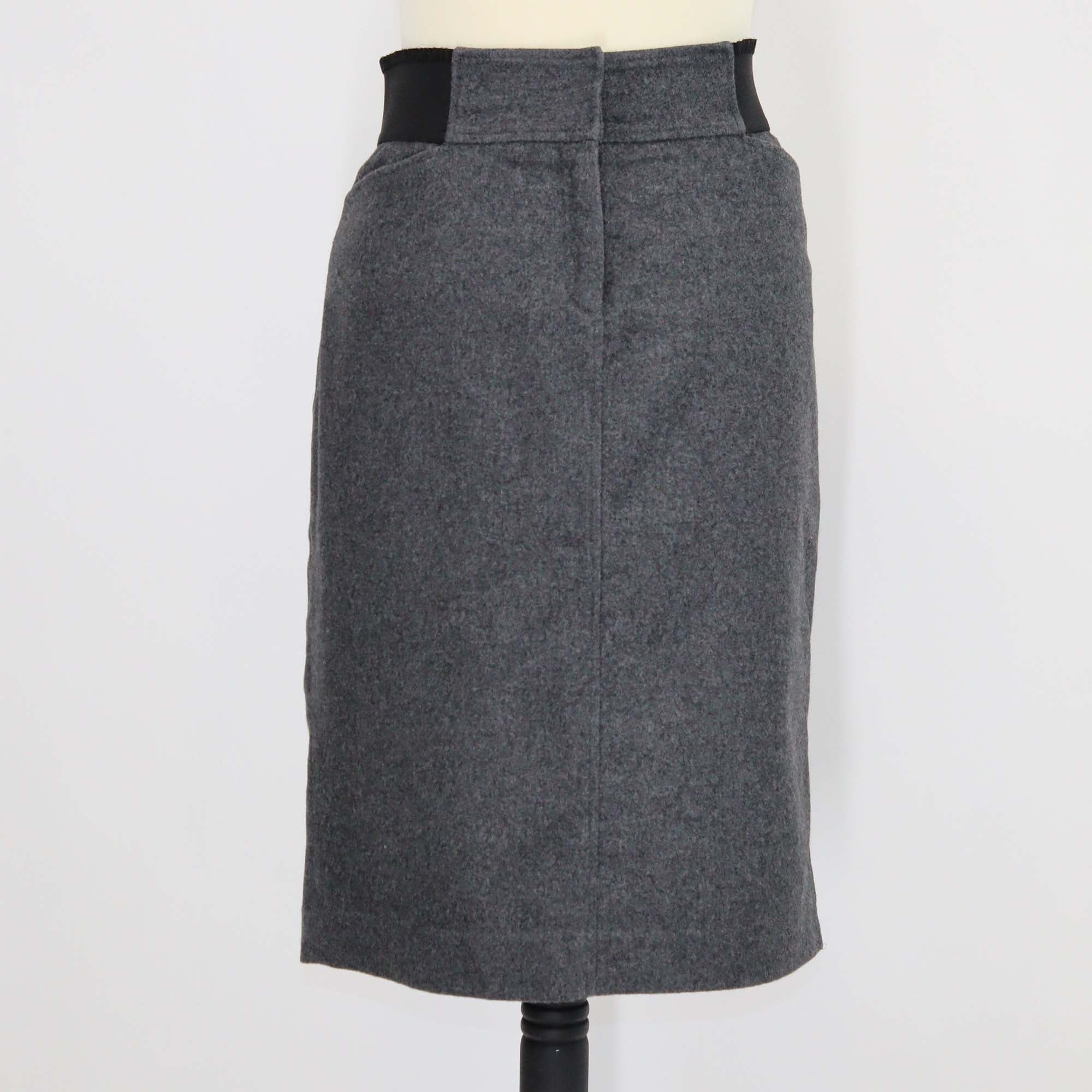 D&G Grey/Black Wool Elastic Waist Midi Skirt