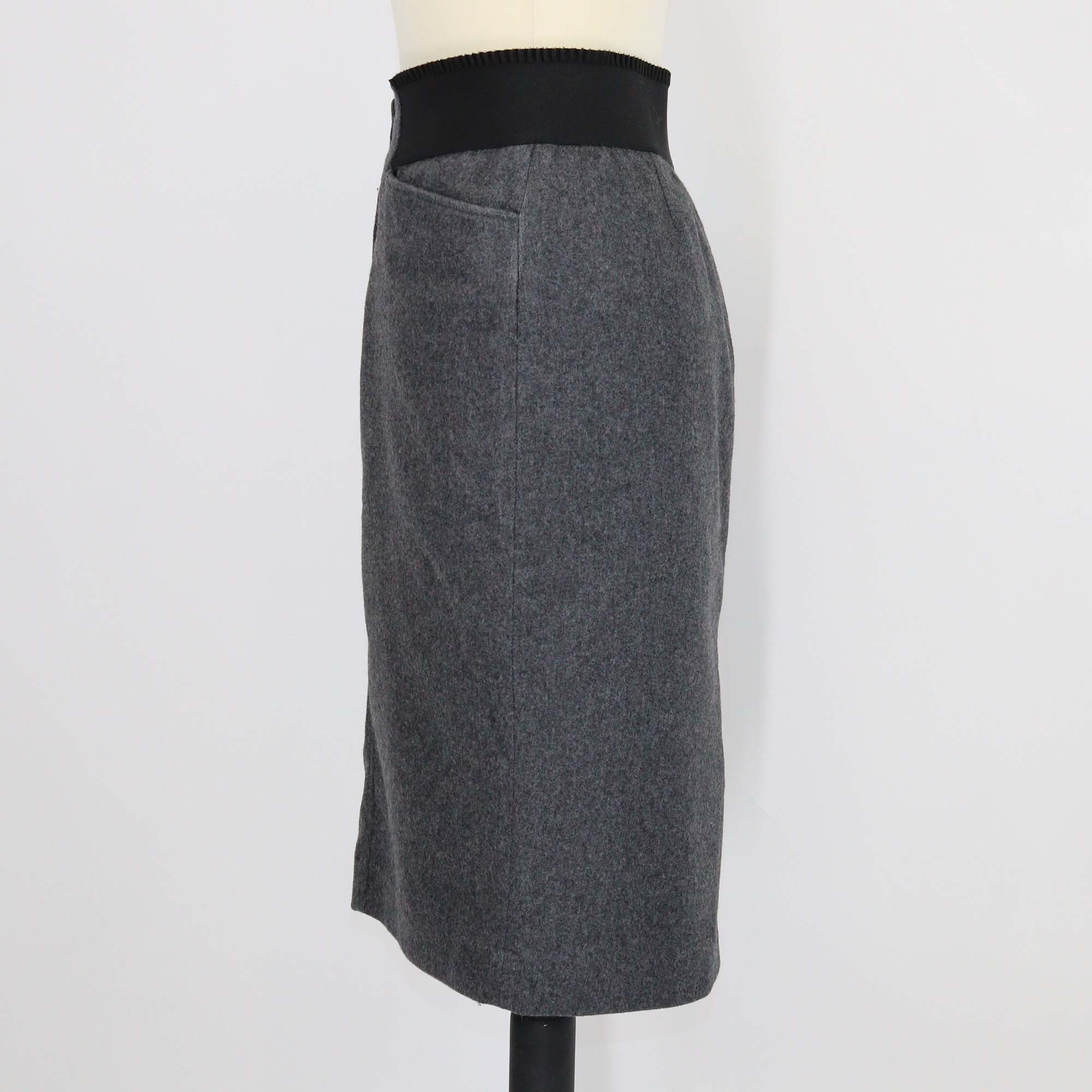 D&G Grey/Black Wool Elastic Waist Midi Skirt