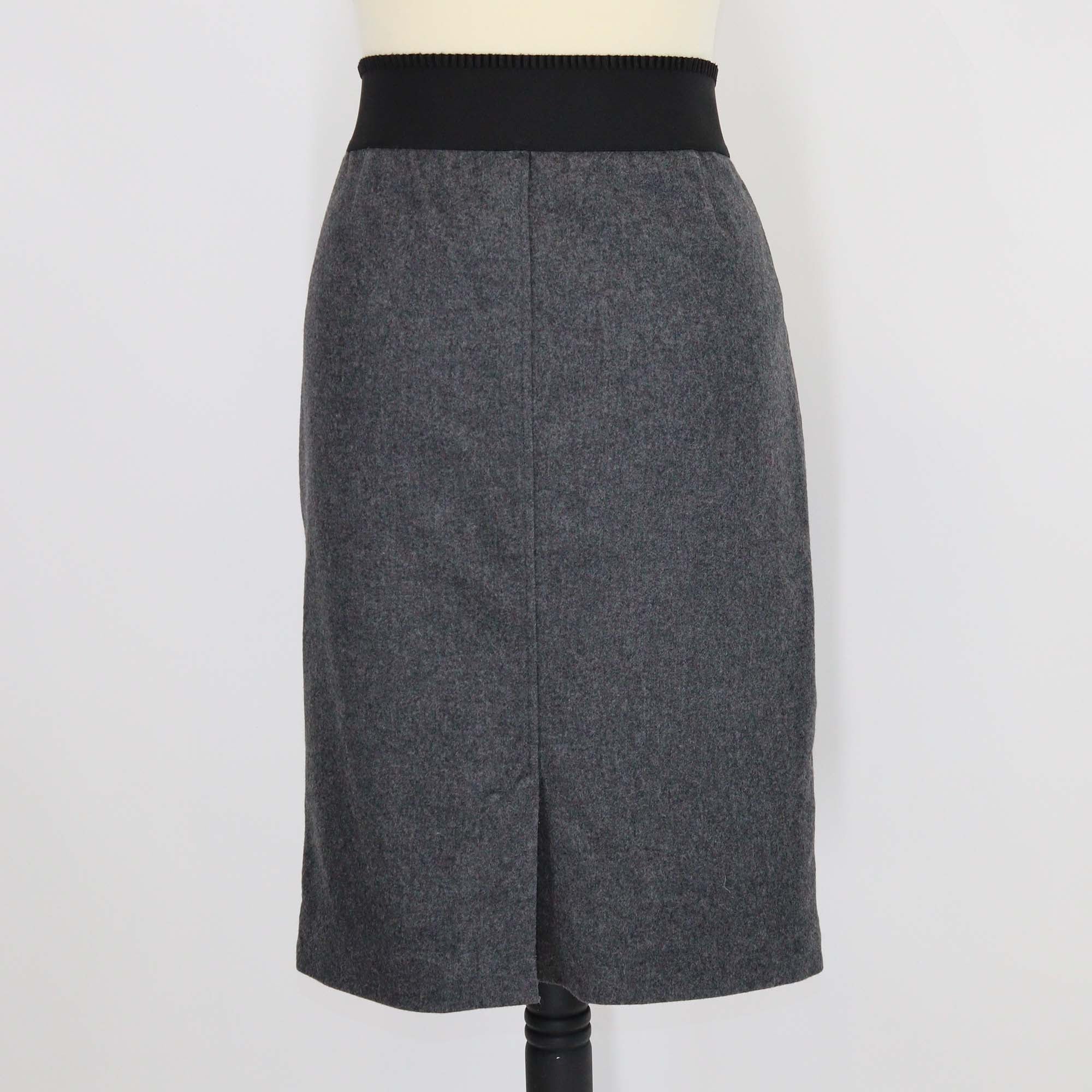 D&G Grey/Black Wool Elastic Waist Midi Skirt