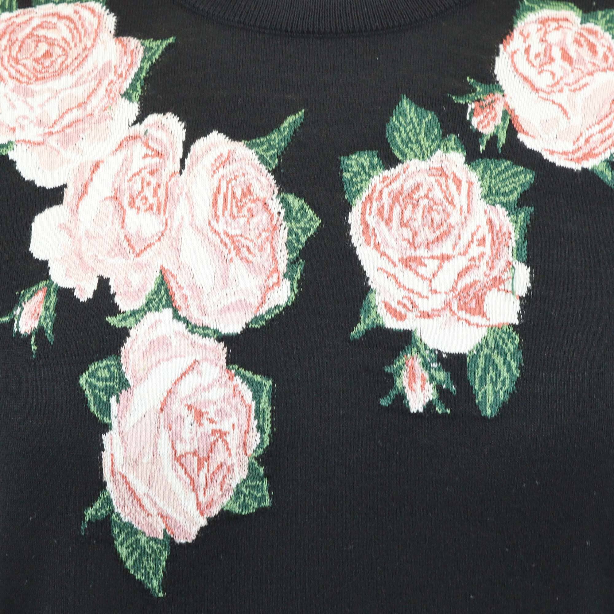 Dolce & Gabbana Black Floral Print Wool Blended Knit Embroidered Sleeveless Top Womens Dolce & Gabbana