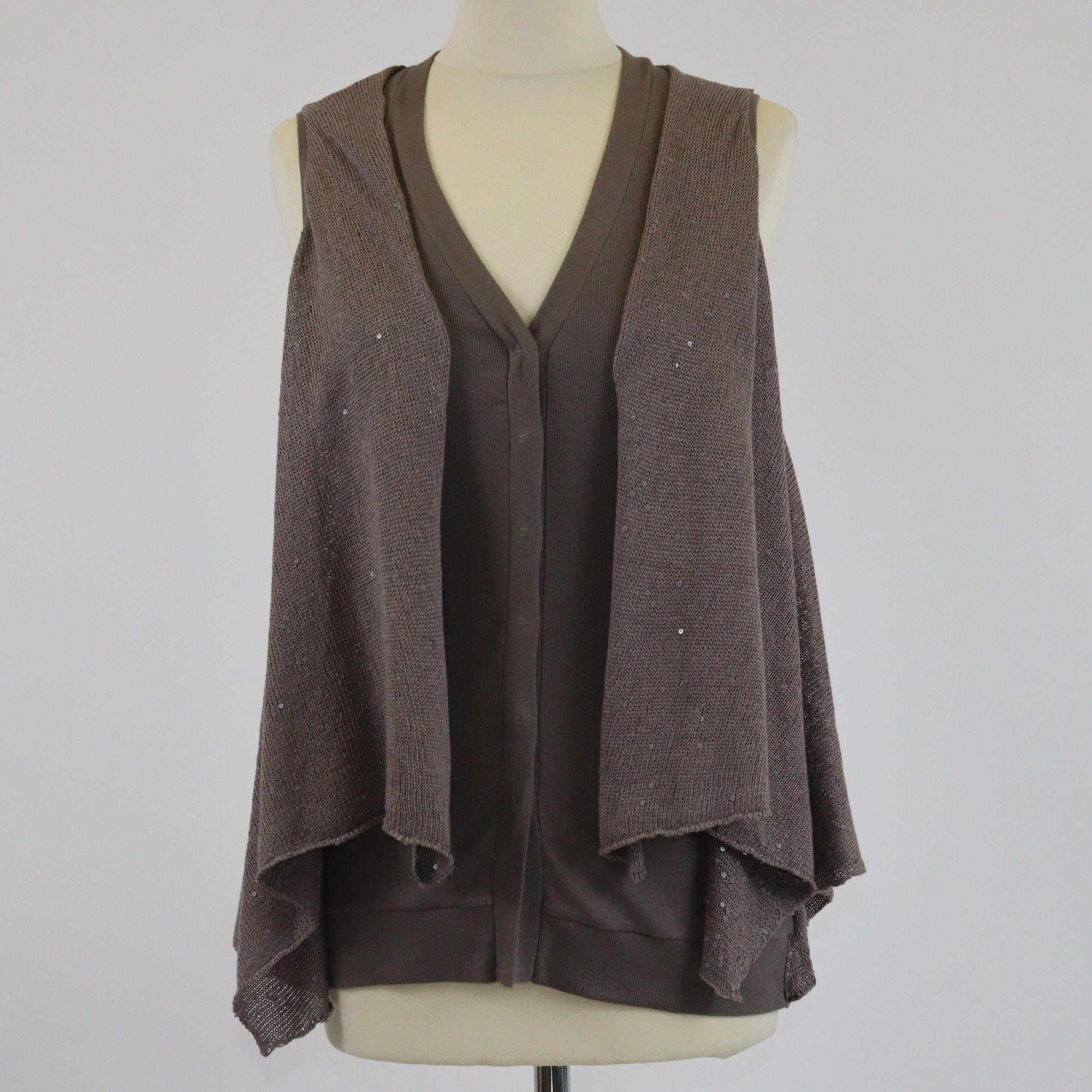 Brunello Cucinelli Beige Sleeveless Sequins Embellished Button Up Top Womens Brunello Cucinelli