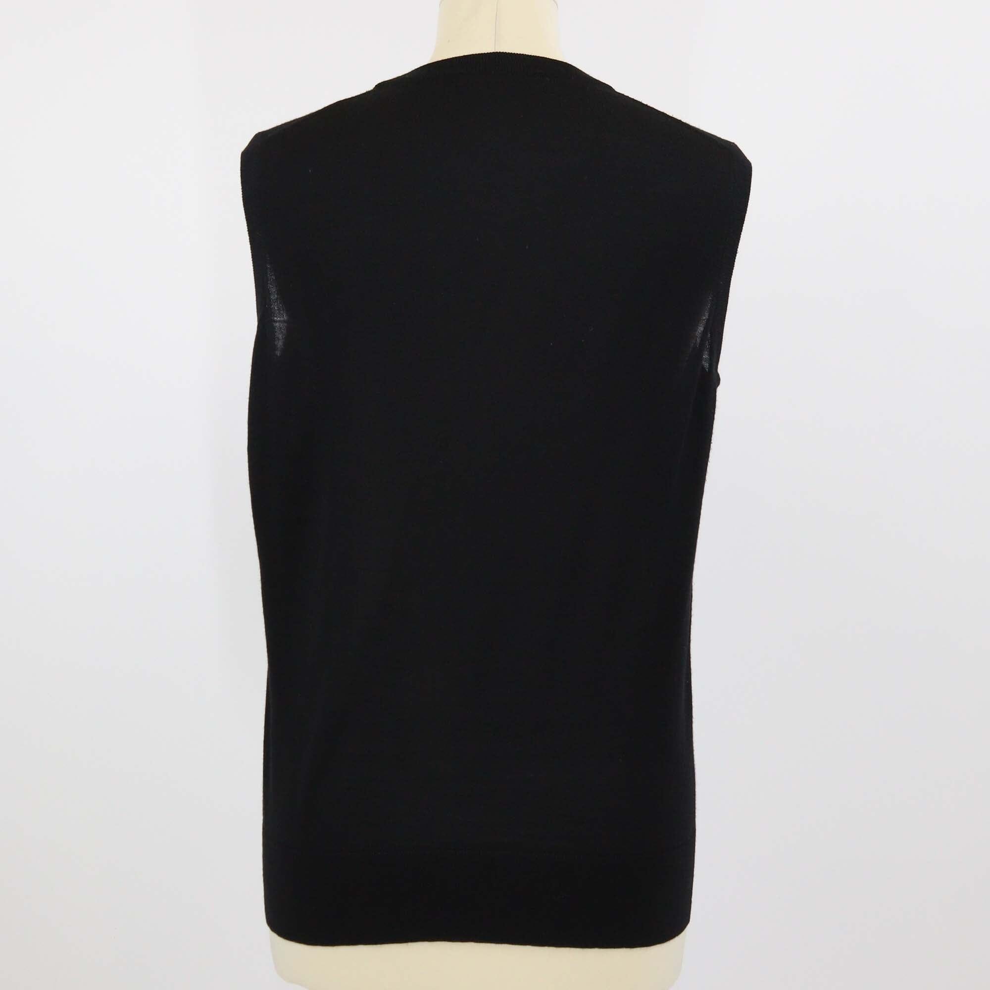 Dolce & Gabbana Black Floral Print Wool Blended Knit Embroidered Sleeveless Top Womens Dolce & Gabbana