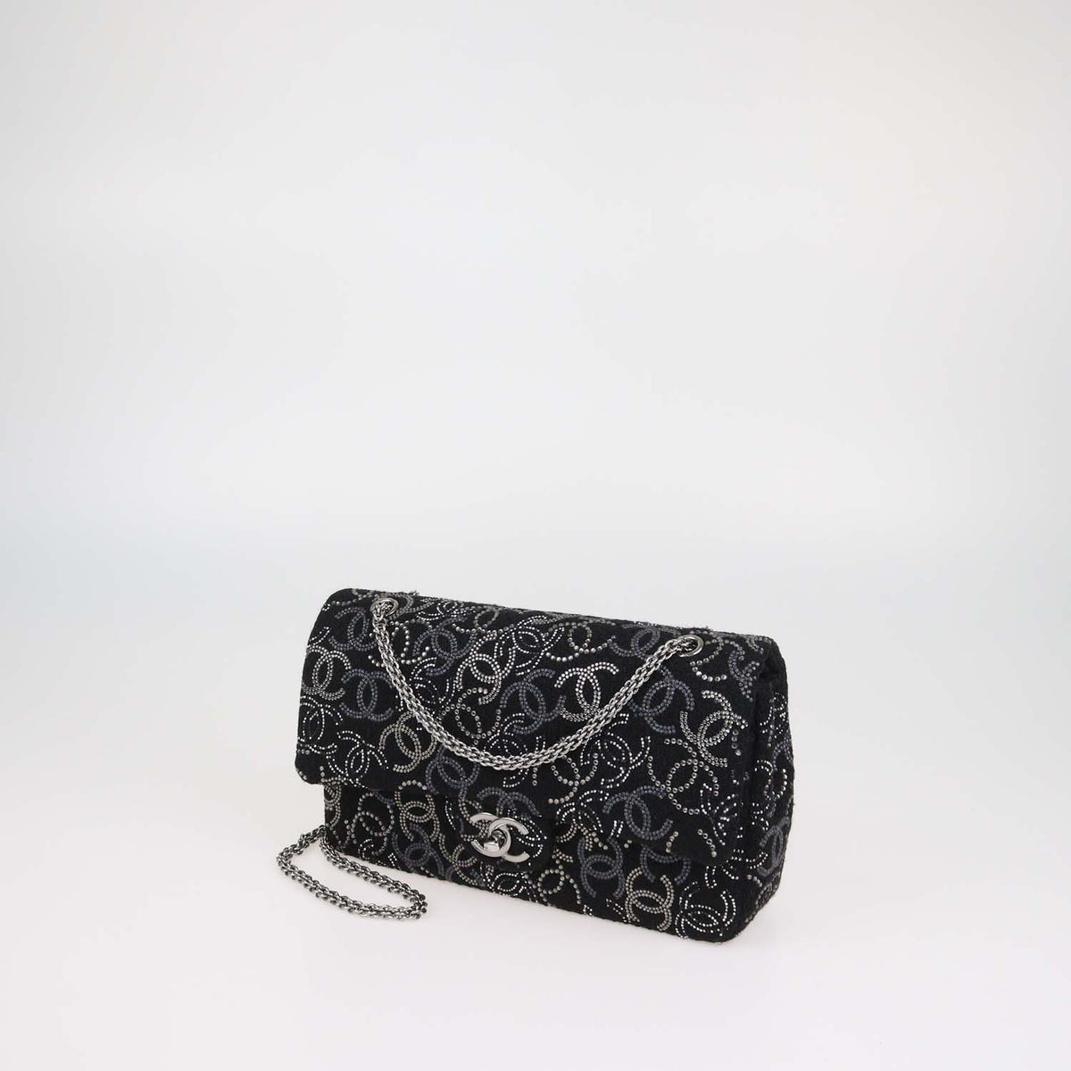 Chanel Black Tweed Crystal Paris-Shanghai Medium Classic Double Flap Bag