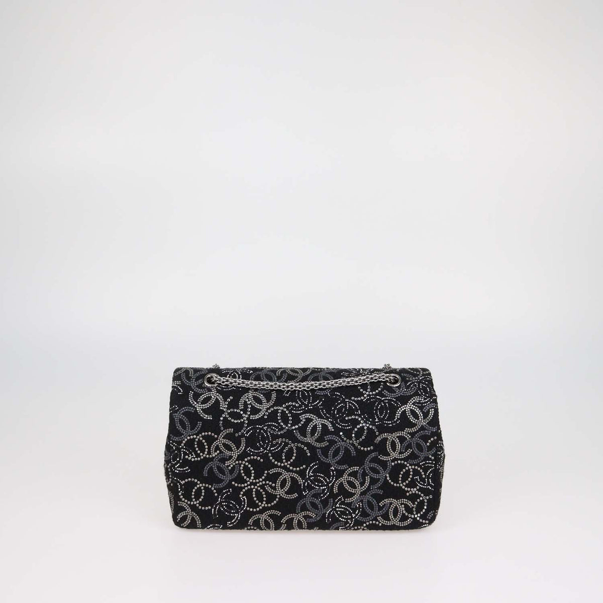 Chanel Black Tweed Crystal Paris-Shanghai Medium Classic Double Flap Bag