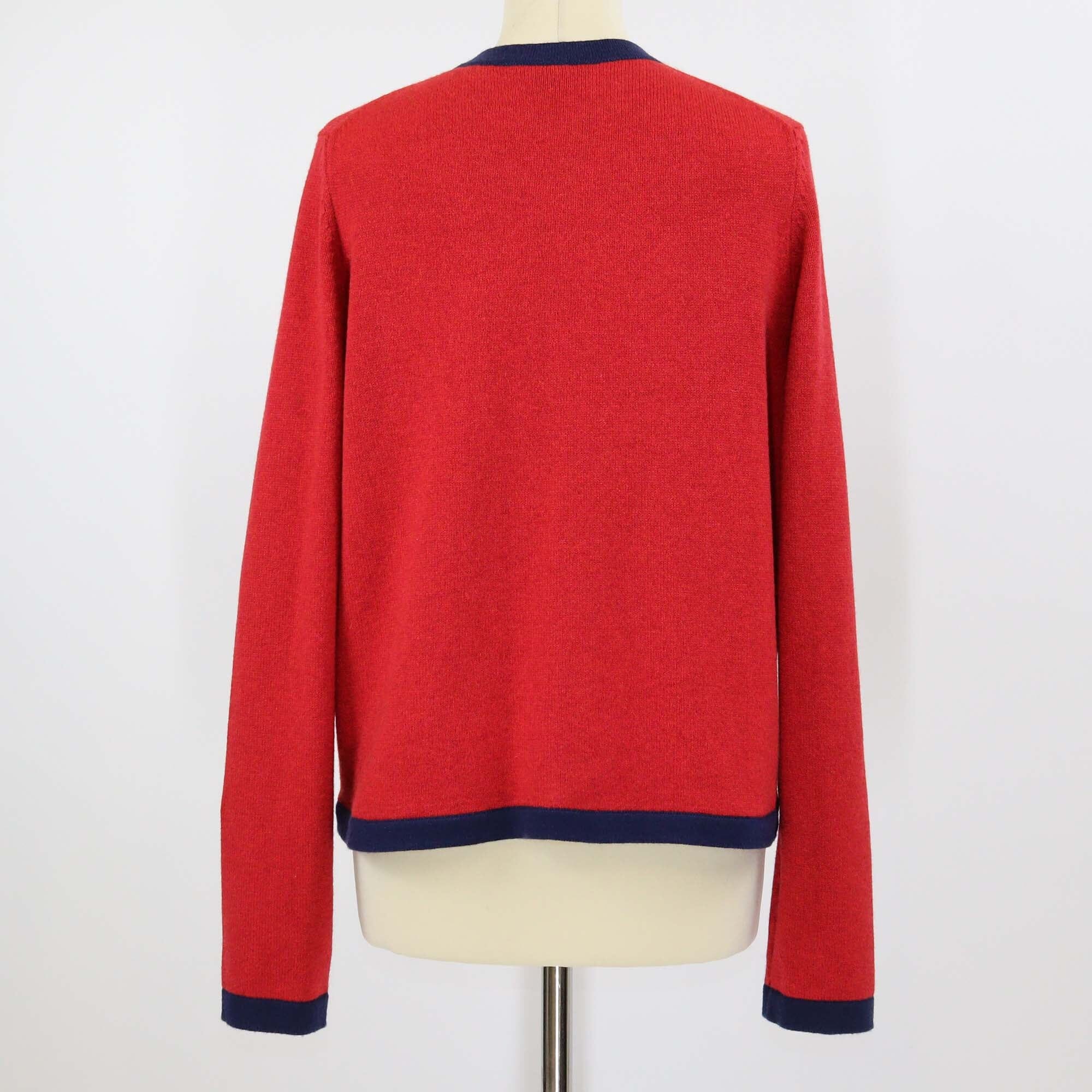 Chanel Red/Navy Blue Cashmere Knit Long Sleeve CC Buttons Cardigan Womens Chanel