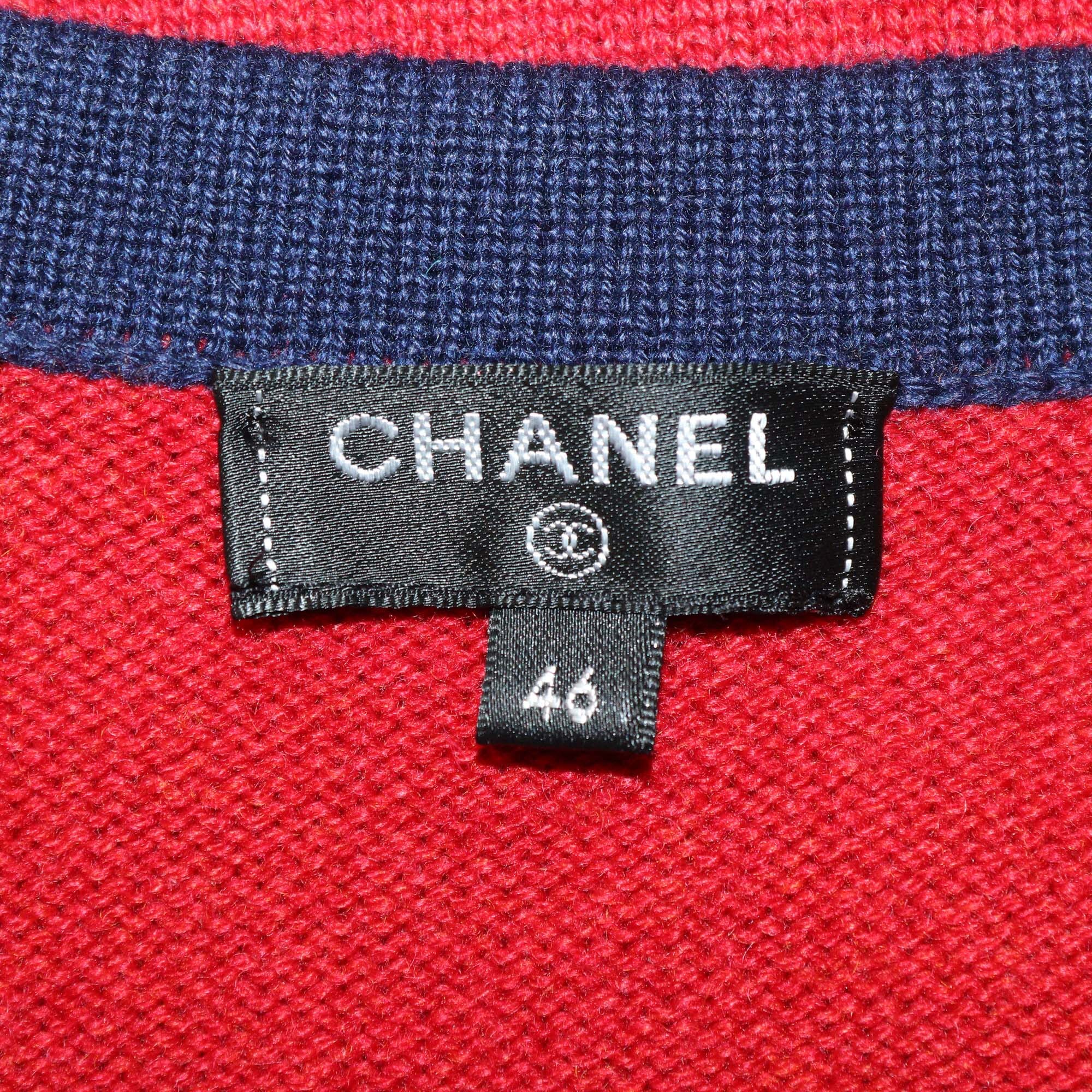 Chanel Red/Navy Blue Cashmere Knit Long Sleeve CC Buttons Cardigan Womens Chanel