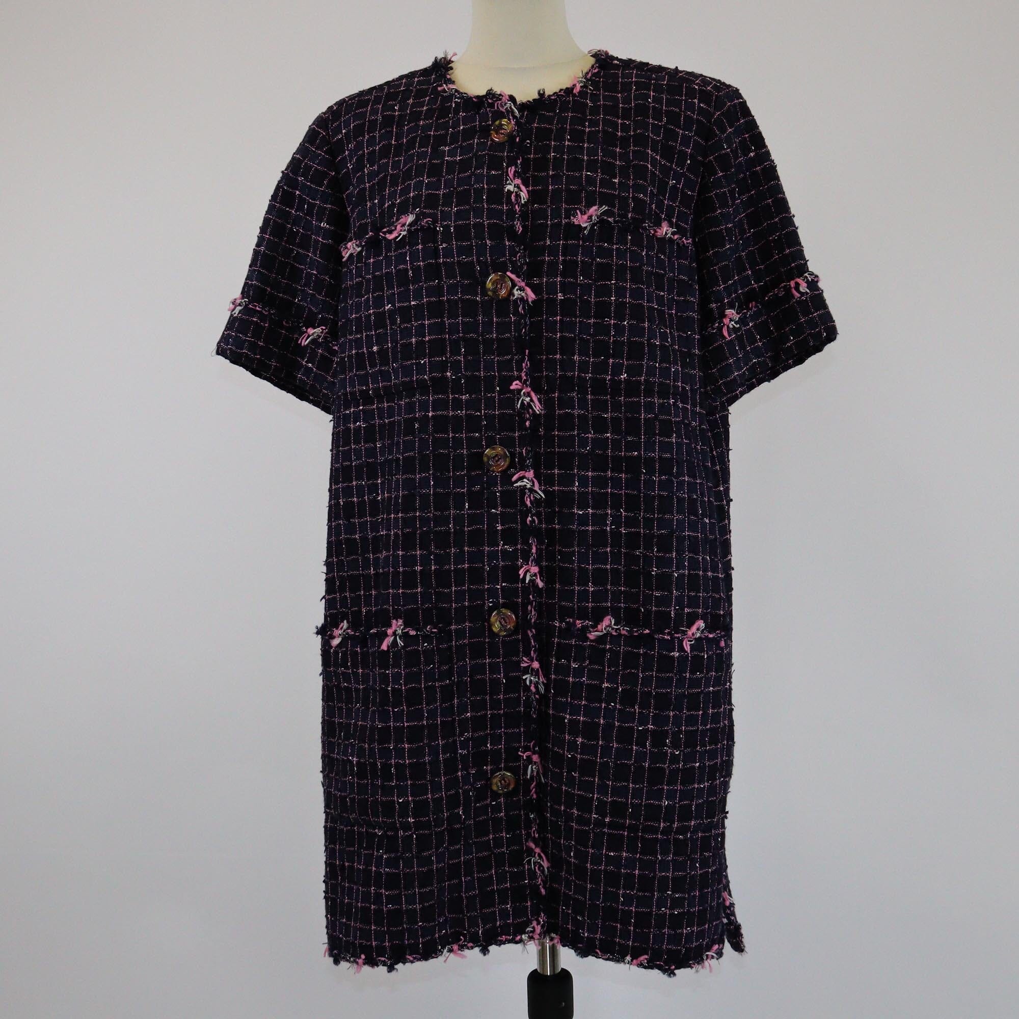 Chanel Navy Blue/Pink Tweed 4 Pocket Short Sleeve Coat Womens Chanel
