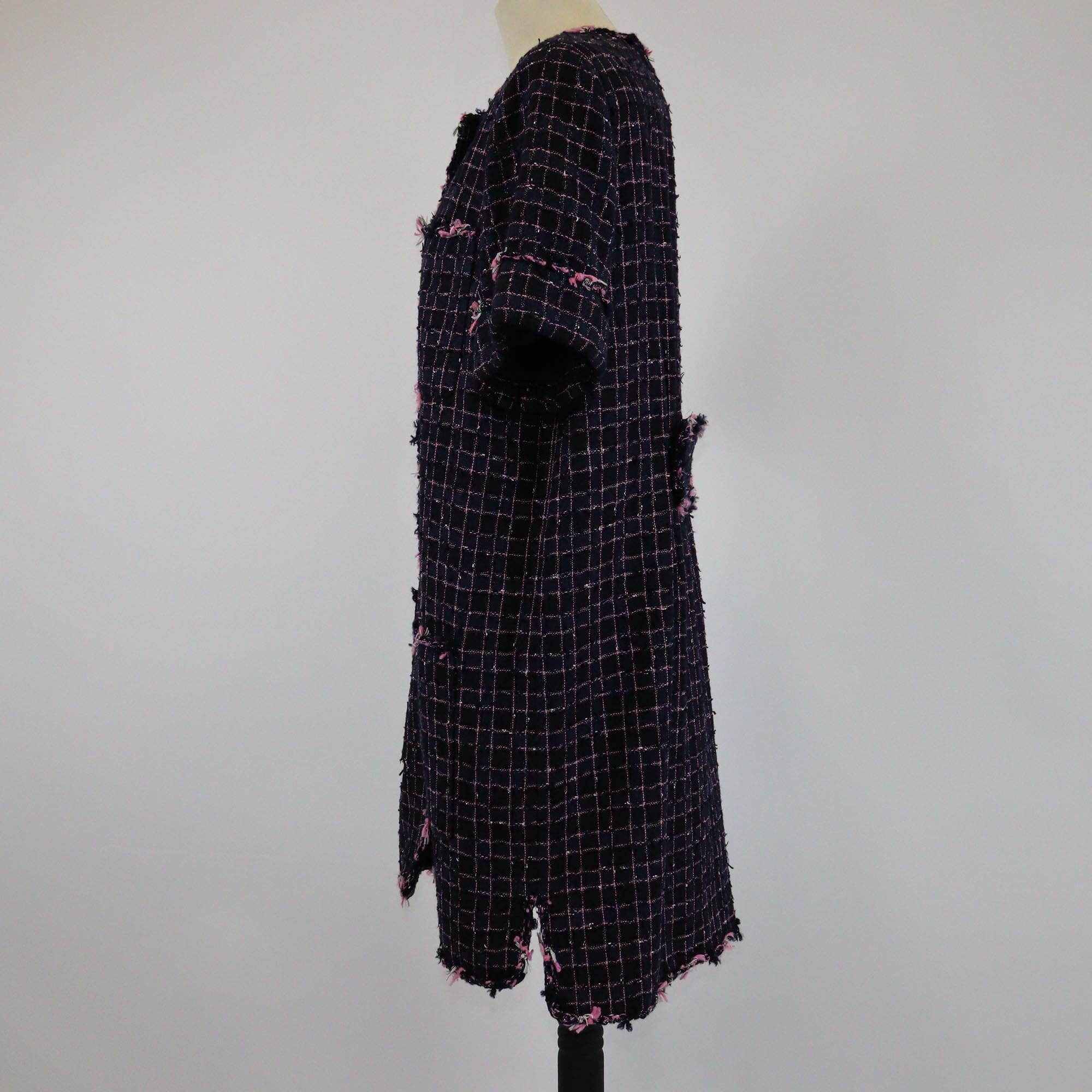 Chanel Navy Blue/Pink Tweed 4 Pocket Short Sleeve Coat Womens Chanel