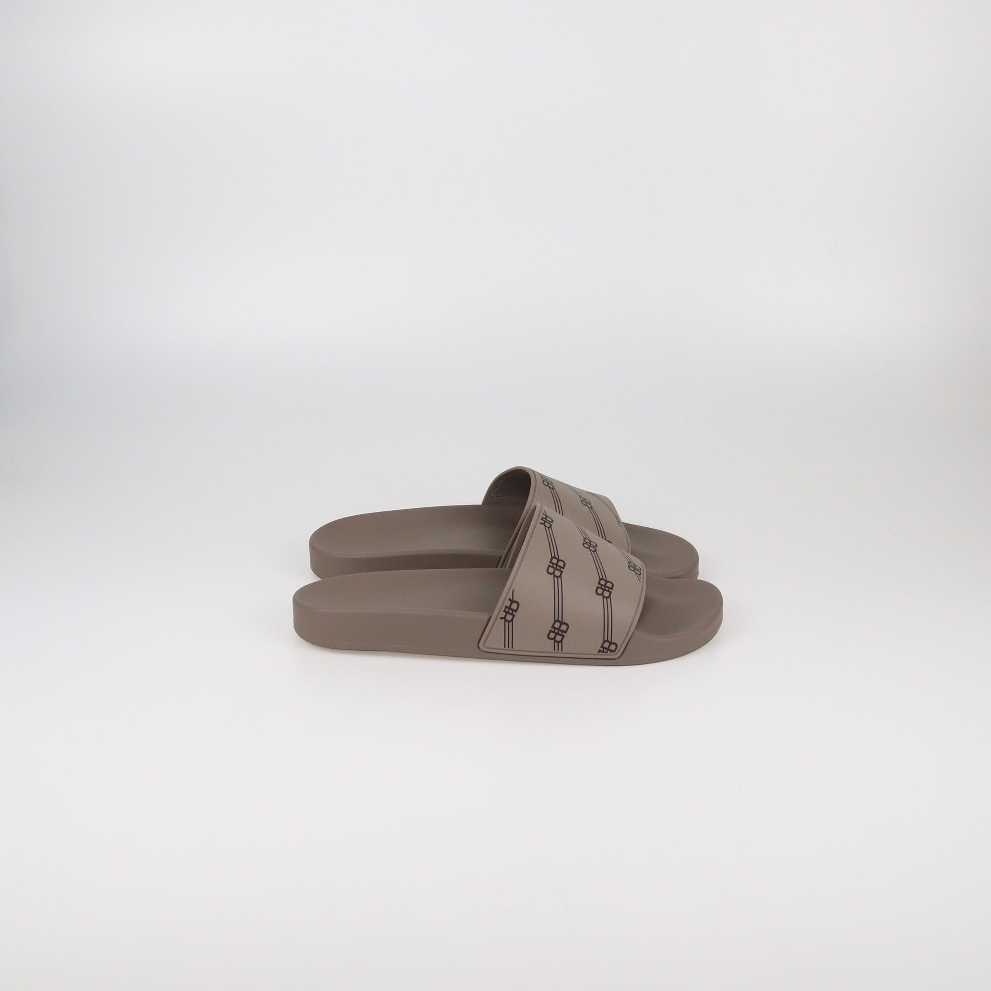 Balenciaga Beige Monogram Print Pool Slide Sandals Mens Balenciaga