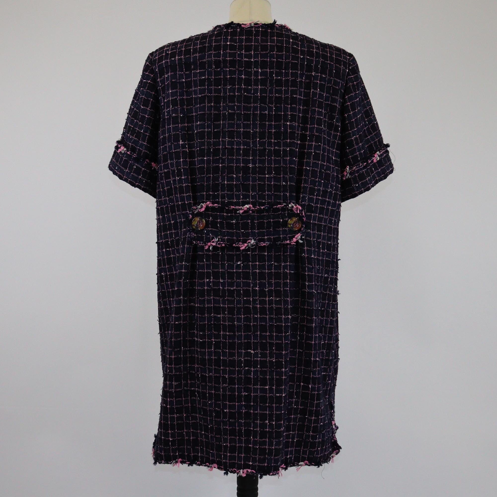 Chanel Navy Blue/Pink Tweed 4 Pocket Short Sleeve Coat Womens Chanel