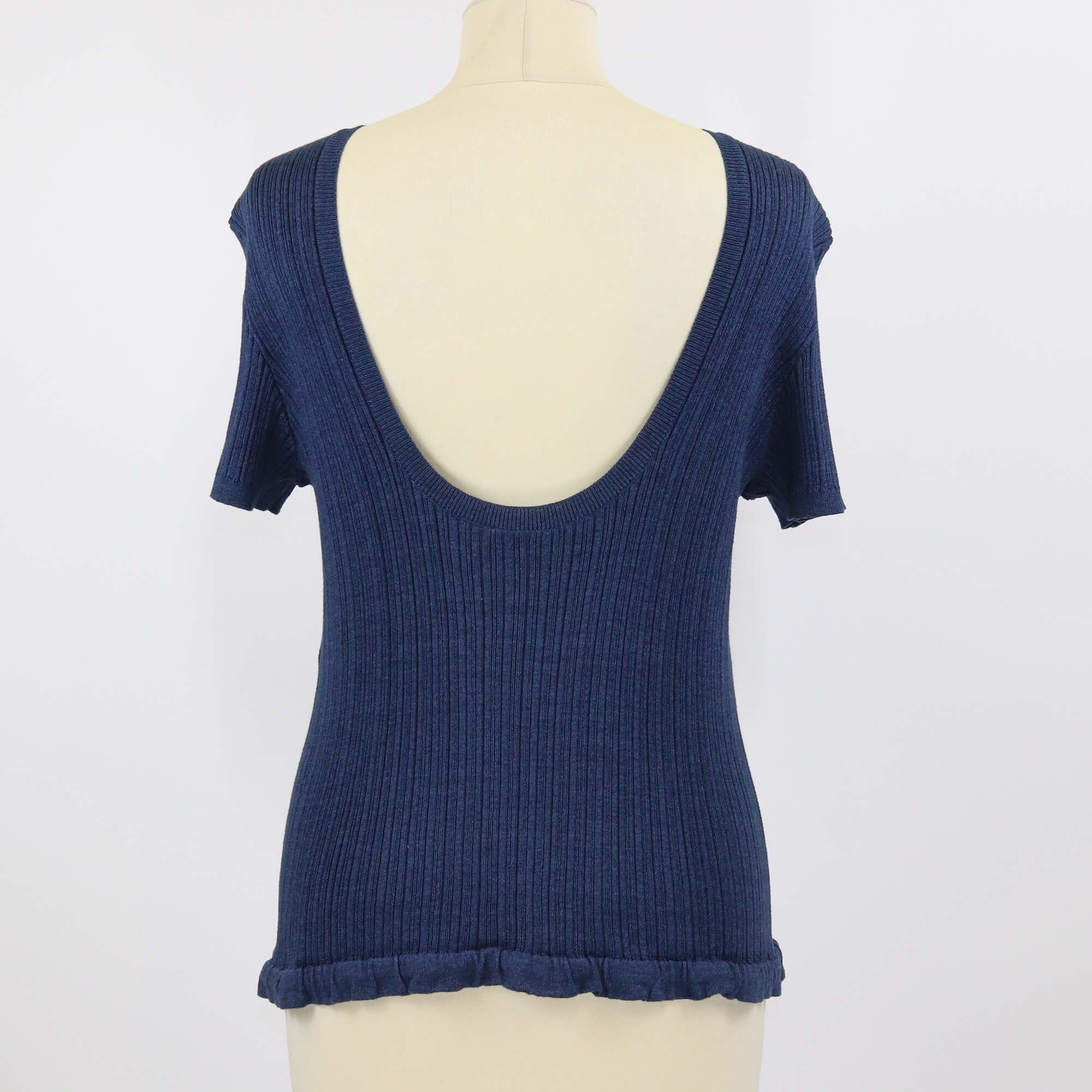 Chanel Blue Cotton Knit Short Sleeve Top Womens Chanel