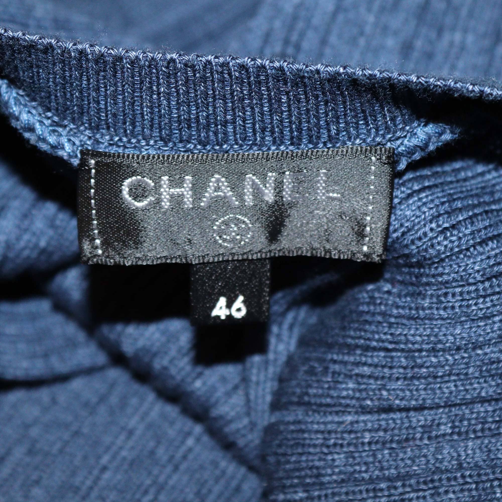 Chanel Blue Cotton Knit Short Sleeve Top Womens Chanel