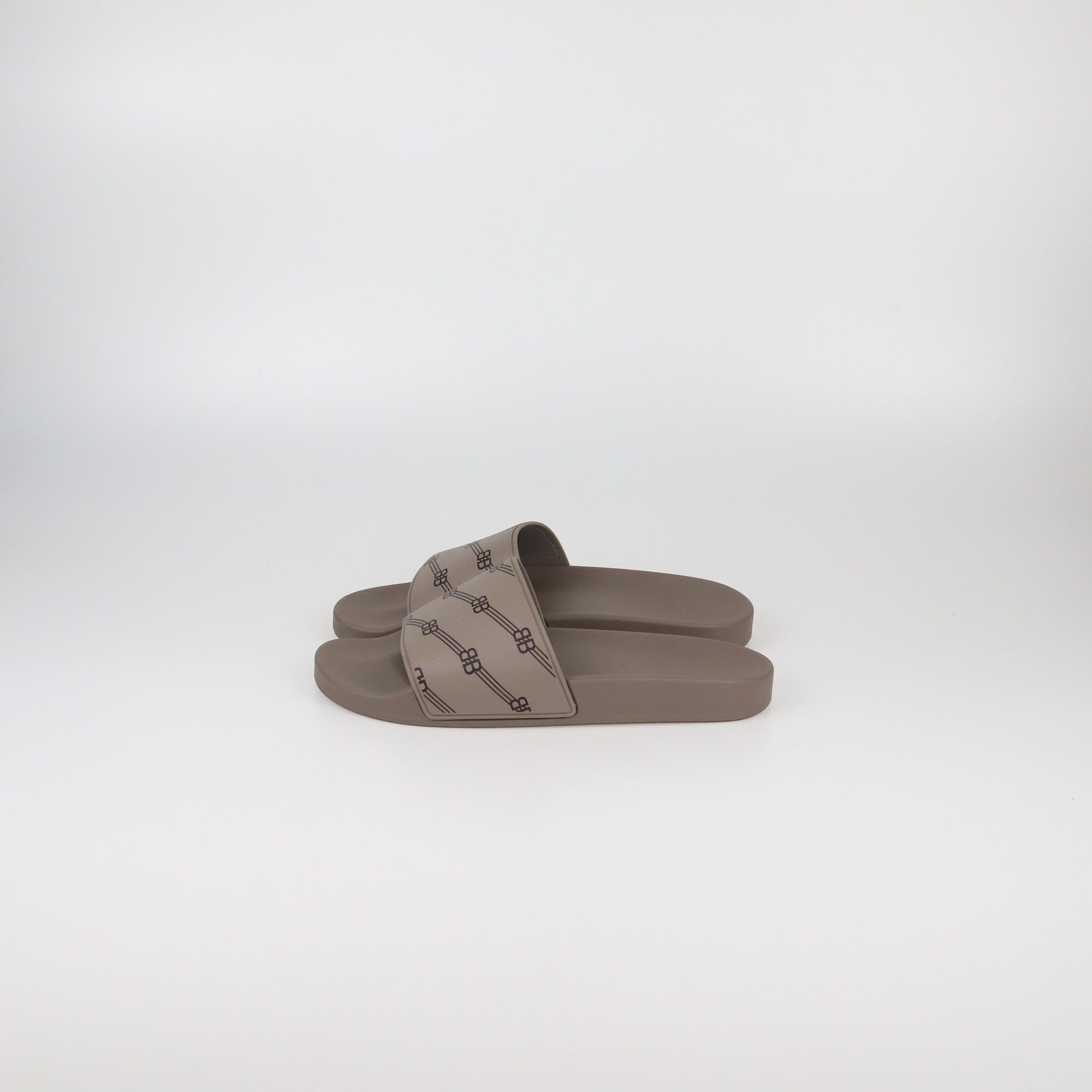 Balenciaga Beige Monogram Print Pool Slide Sandals Mens Balenciaga