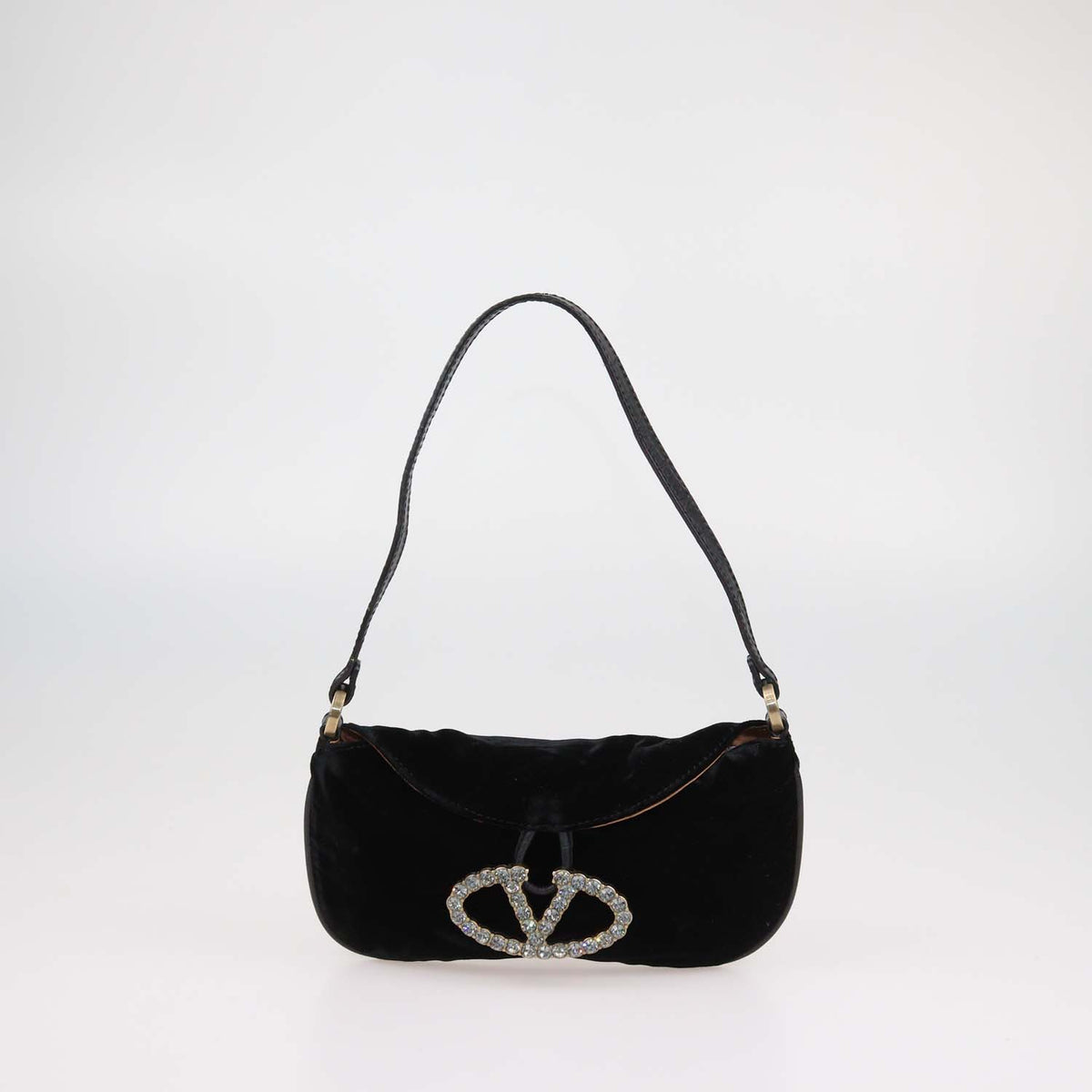 Valentino Black Velvet Crystal Catch Demi Bag