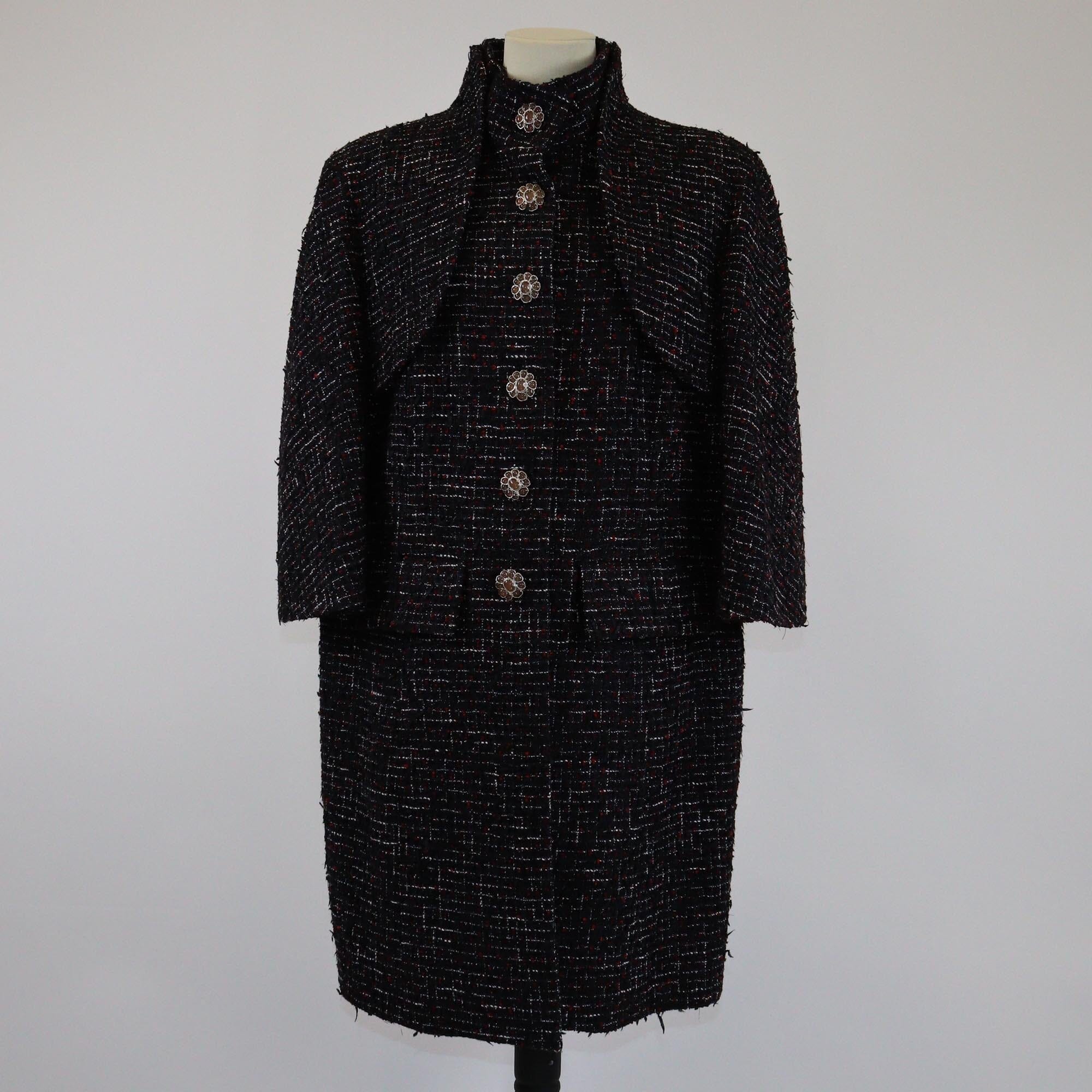 Chanel Multicolor Three Quarter Sleeve Flower Resin Button Tweed Jacket Womens Chanel