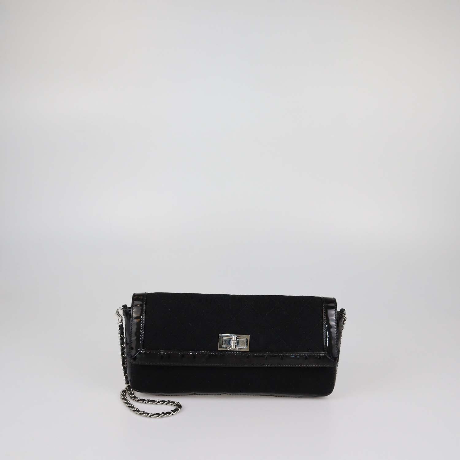 Chanel Black Quilted Jersey and Patent Leather Reissue East/West Flap Bag