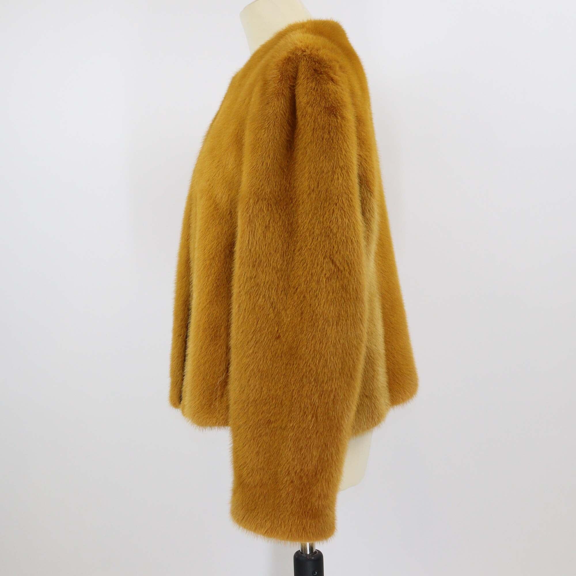 Etro Mustard Mink Fur and Leather Trim Button Up Jacket Womens Etro