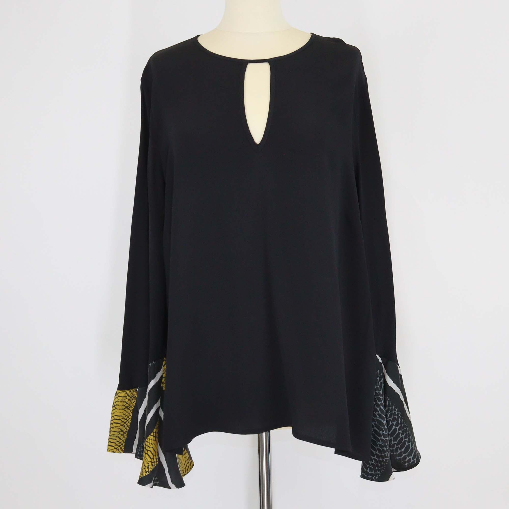 Cavalli Class Black Silk Bell Sleeves Blouse