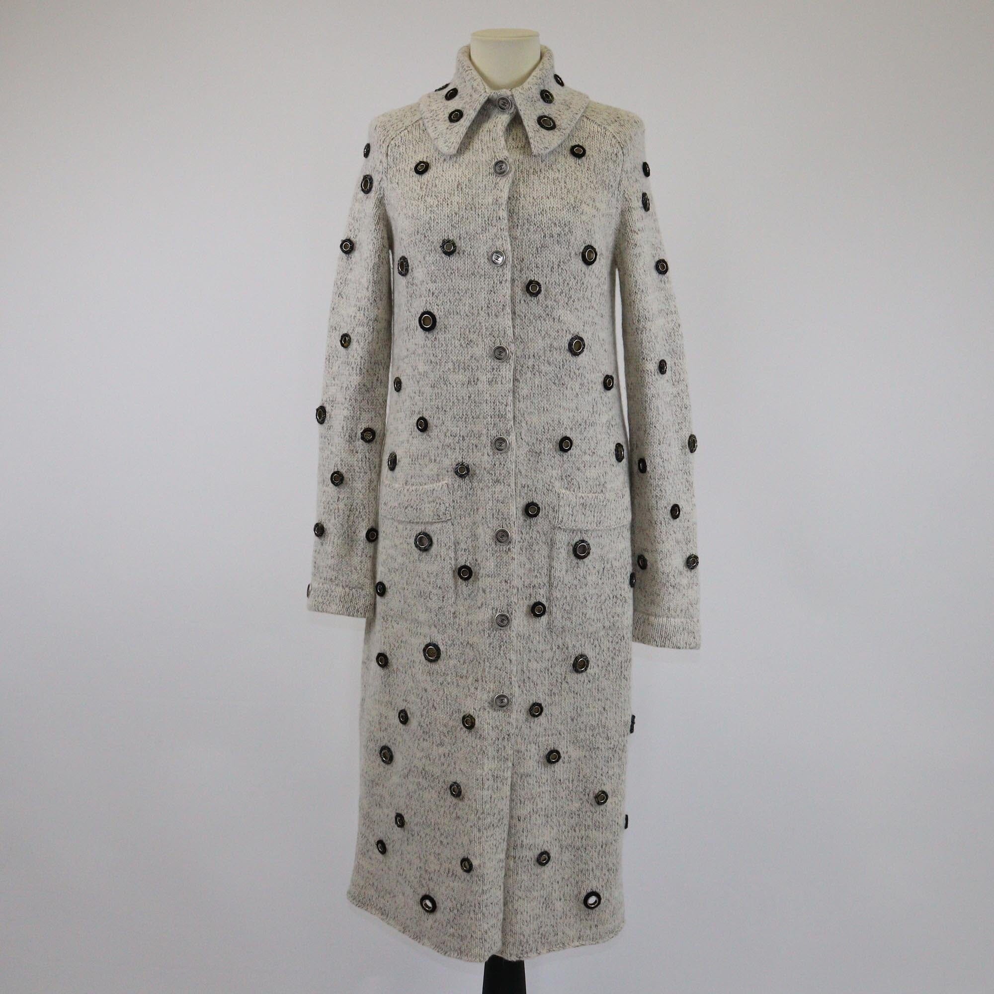 Chanel Light Beige Knitted Eyelet Detail Long Coat Womens Chanel