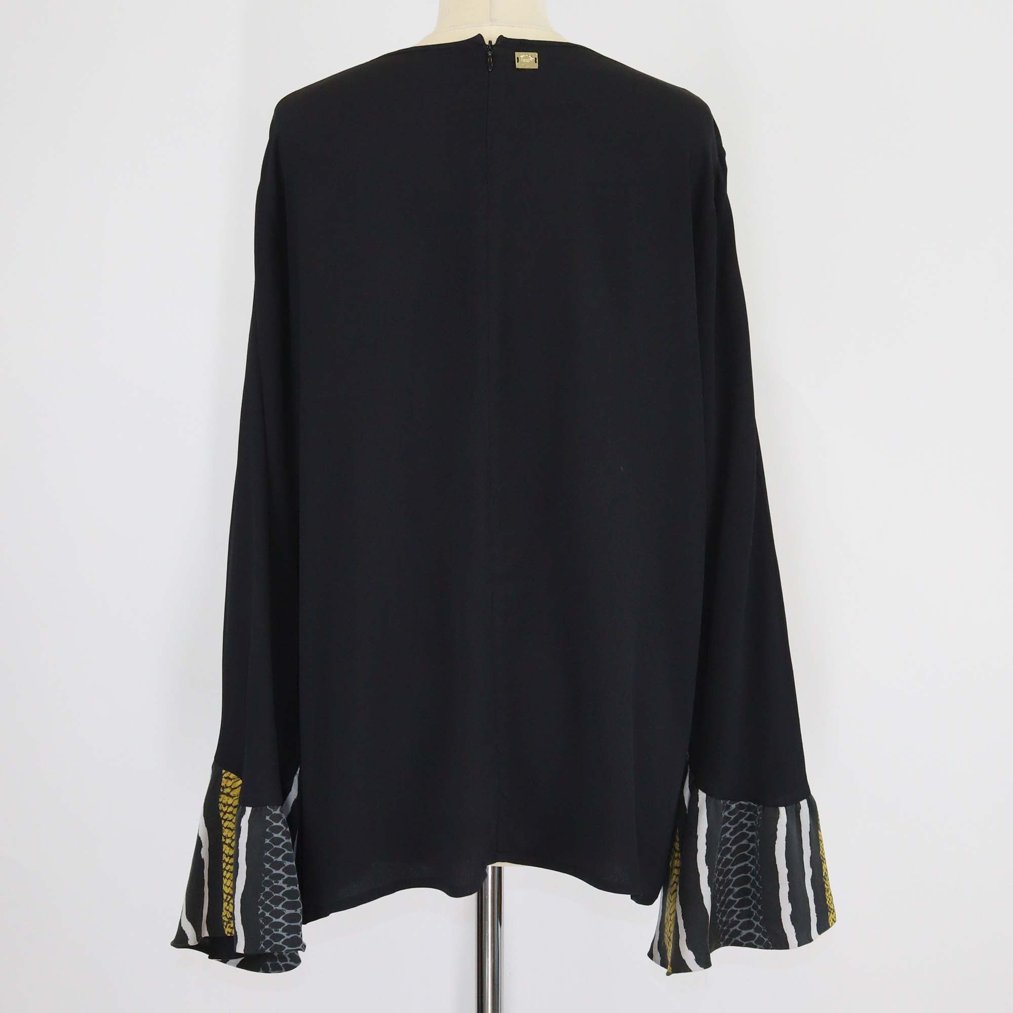Cavalli Class Black Silk Bell Sleeves Blouse