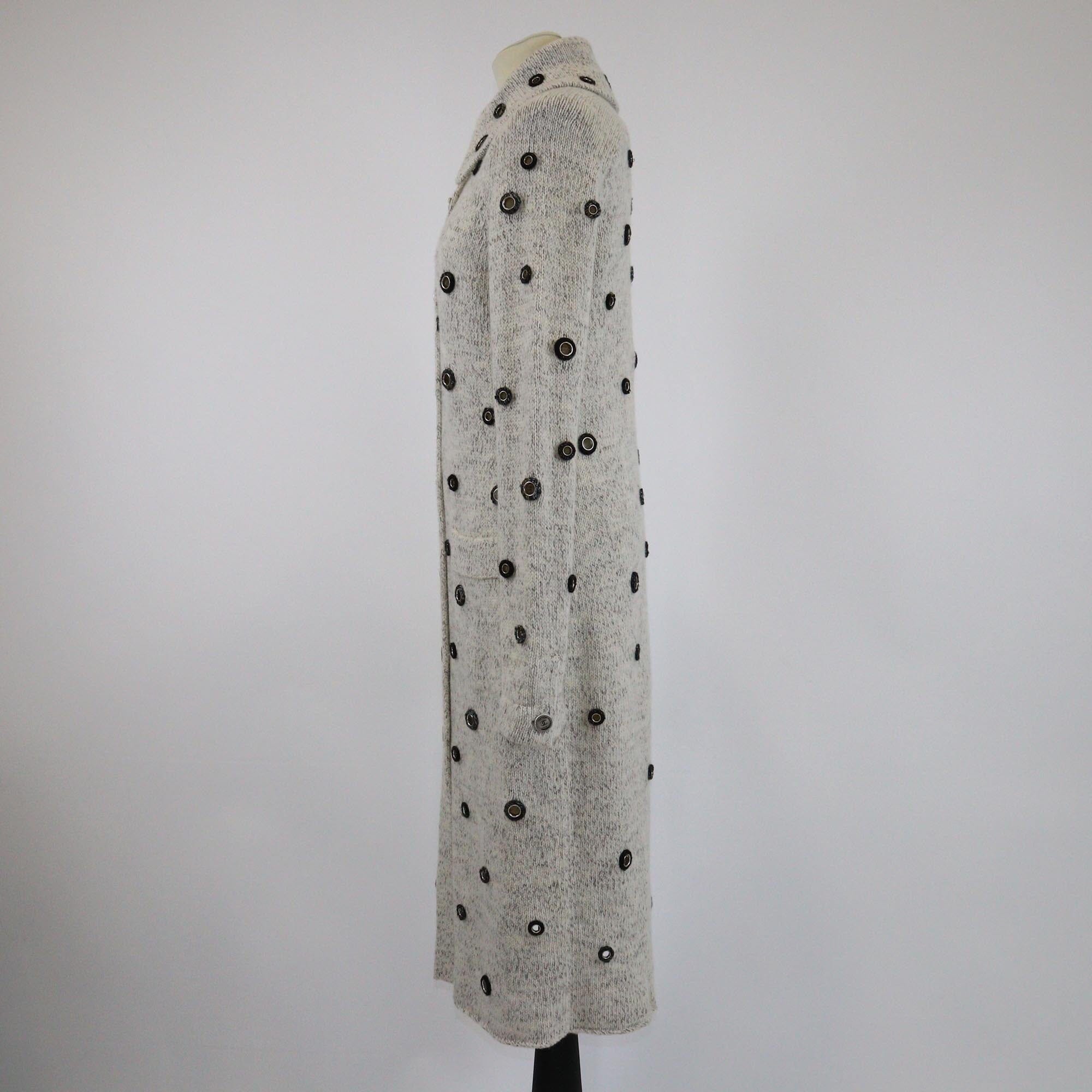 Chanel Light Beige Knitted Eyelet Detail Long Coat Womens Chanel