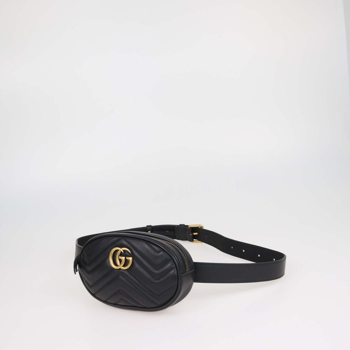 Gucci Black Matelasse Leather Mini GG Marmont Belt Bag