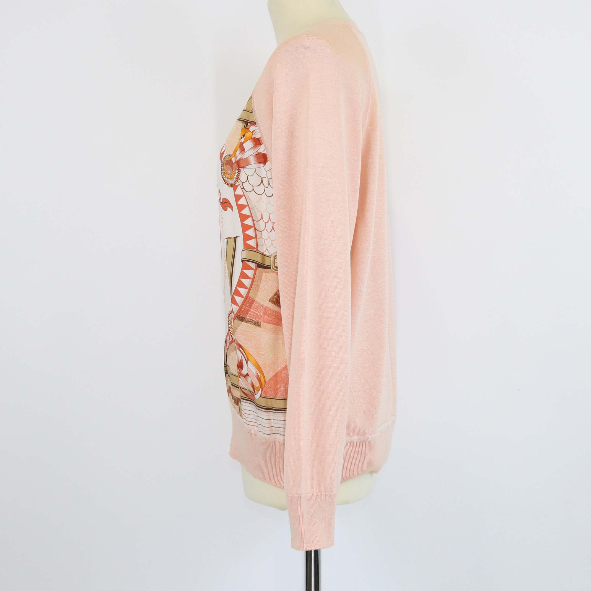 Hermes Orange Lava Silk Coloriages de Jour Long Sleeve Twillaine Sweater