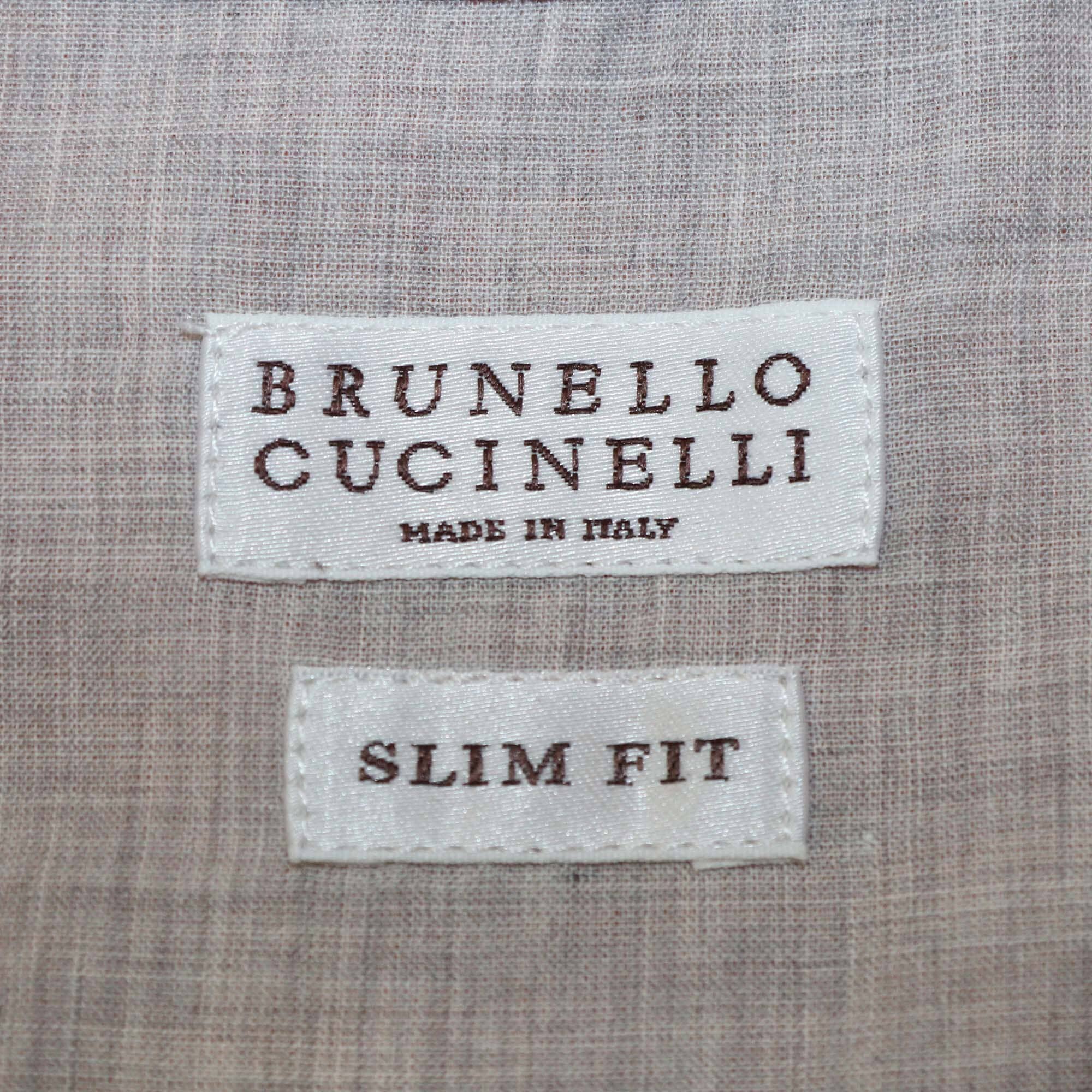 Brunello Cucinelli Peach Linen Slim Fit Button Front Long Sleeve Shirt Mens Brunello Cucinelli
