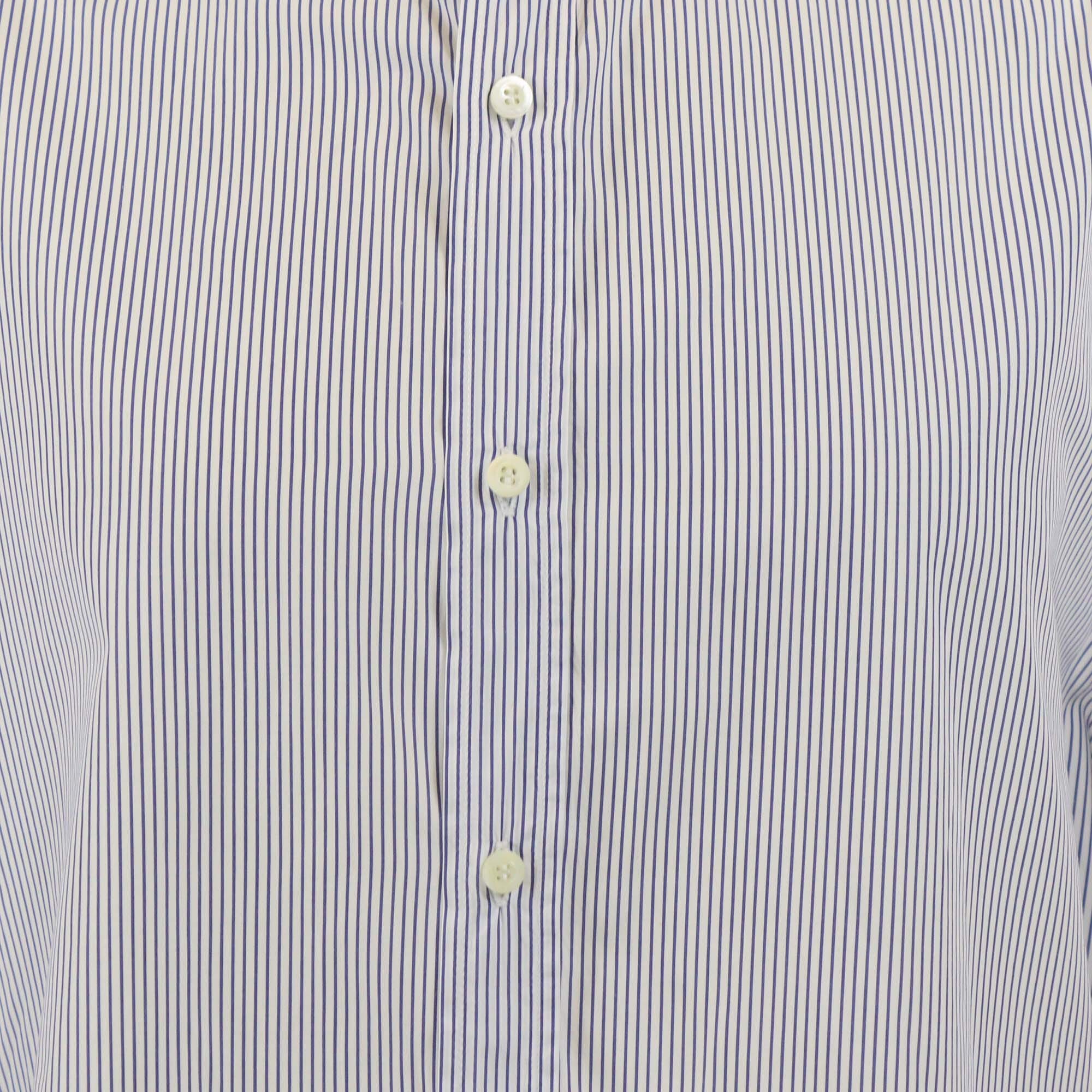 Brunello Cucinelli Blue Stripe Cotton Slim Fit Button Front Long Sleeve Shirt Mens Brunello Cucinelli