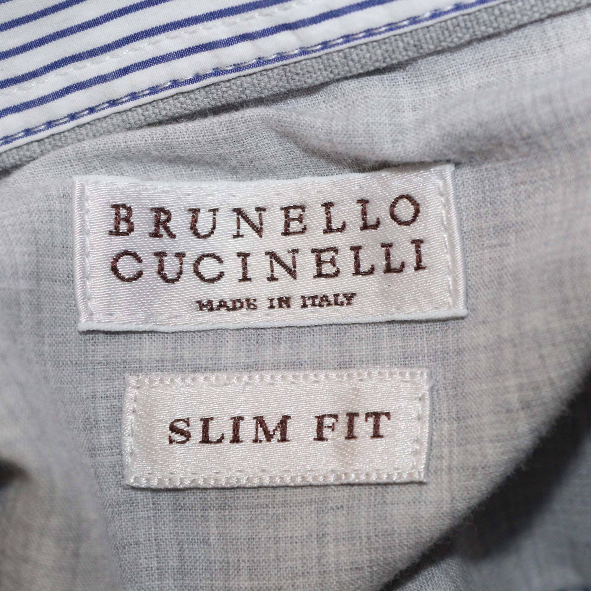 Brunello Cucinelli Blue Stripe Cotton Slim Fit Button Front Long Sleeve Shirt Mens Brunello Cucinelli