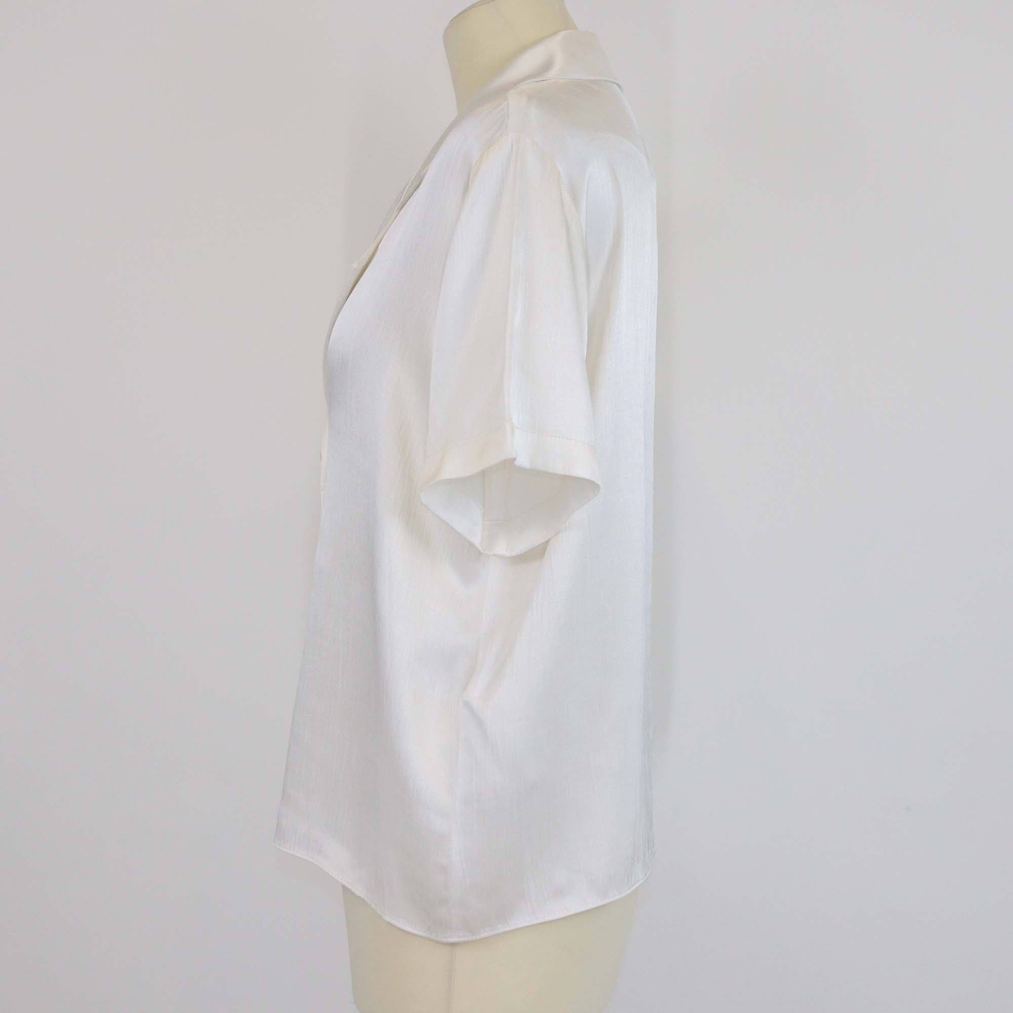 Gizia Off White Silk Satin Short-Sleeve Ecru Blouse