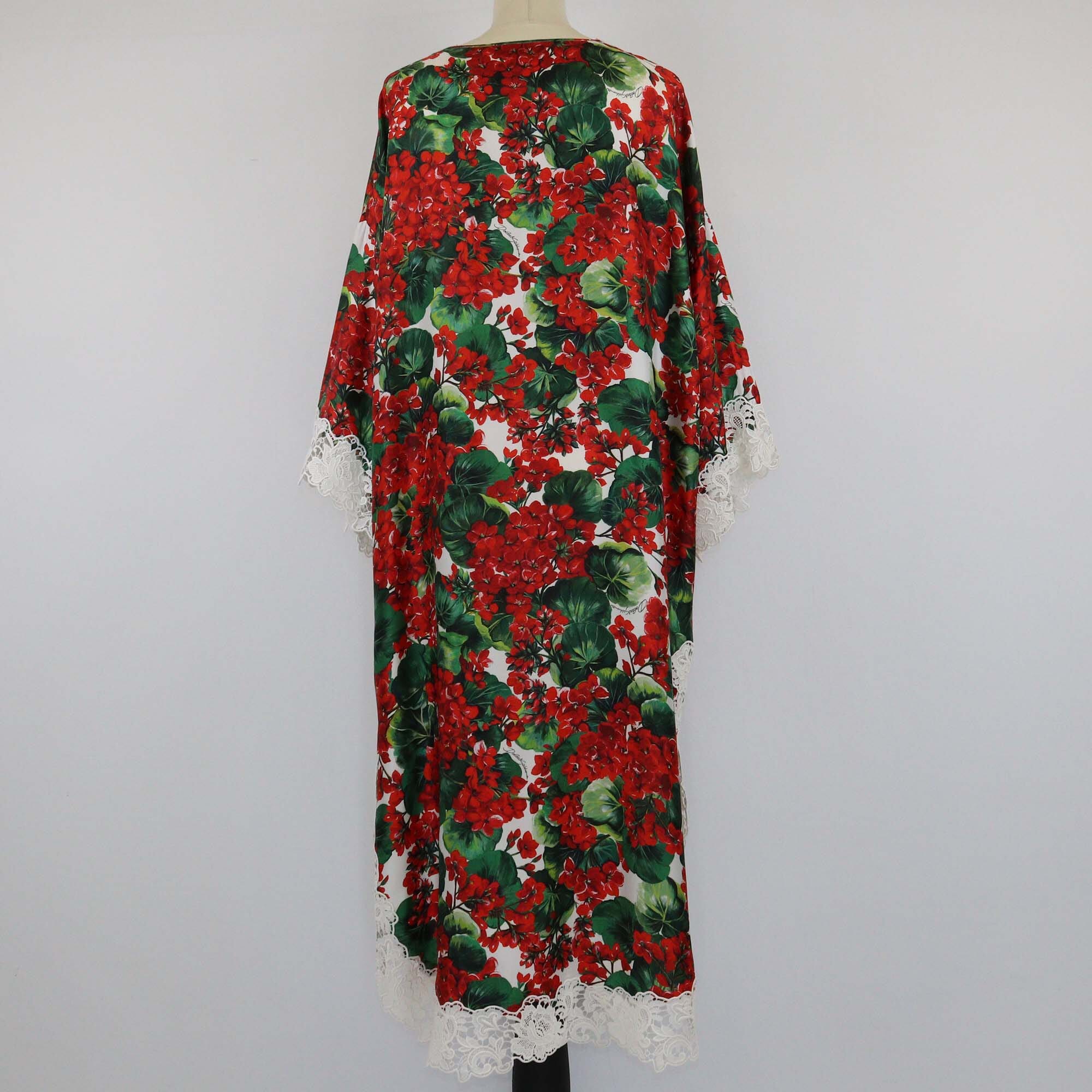 Dolce & Gabbana Multicolor Floral Printed Lace Trim Midi Dress Womens Dolce & Gabbana