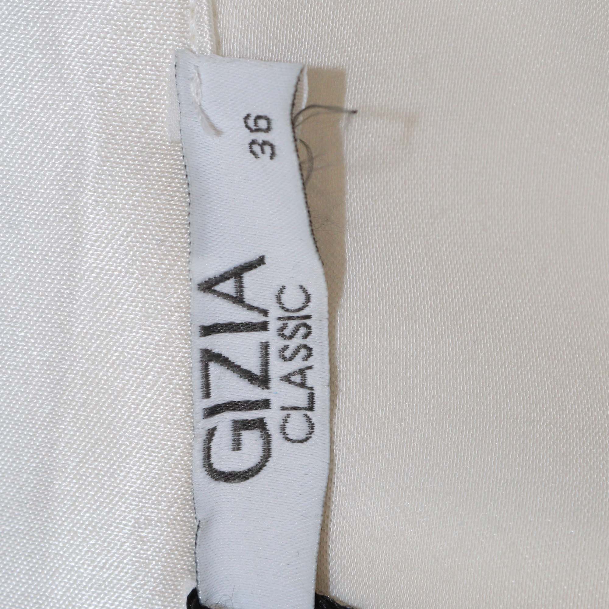 Gizia Off White Silk Satin Short-Sleeve Ecru Blouse