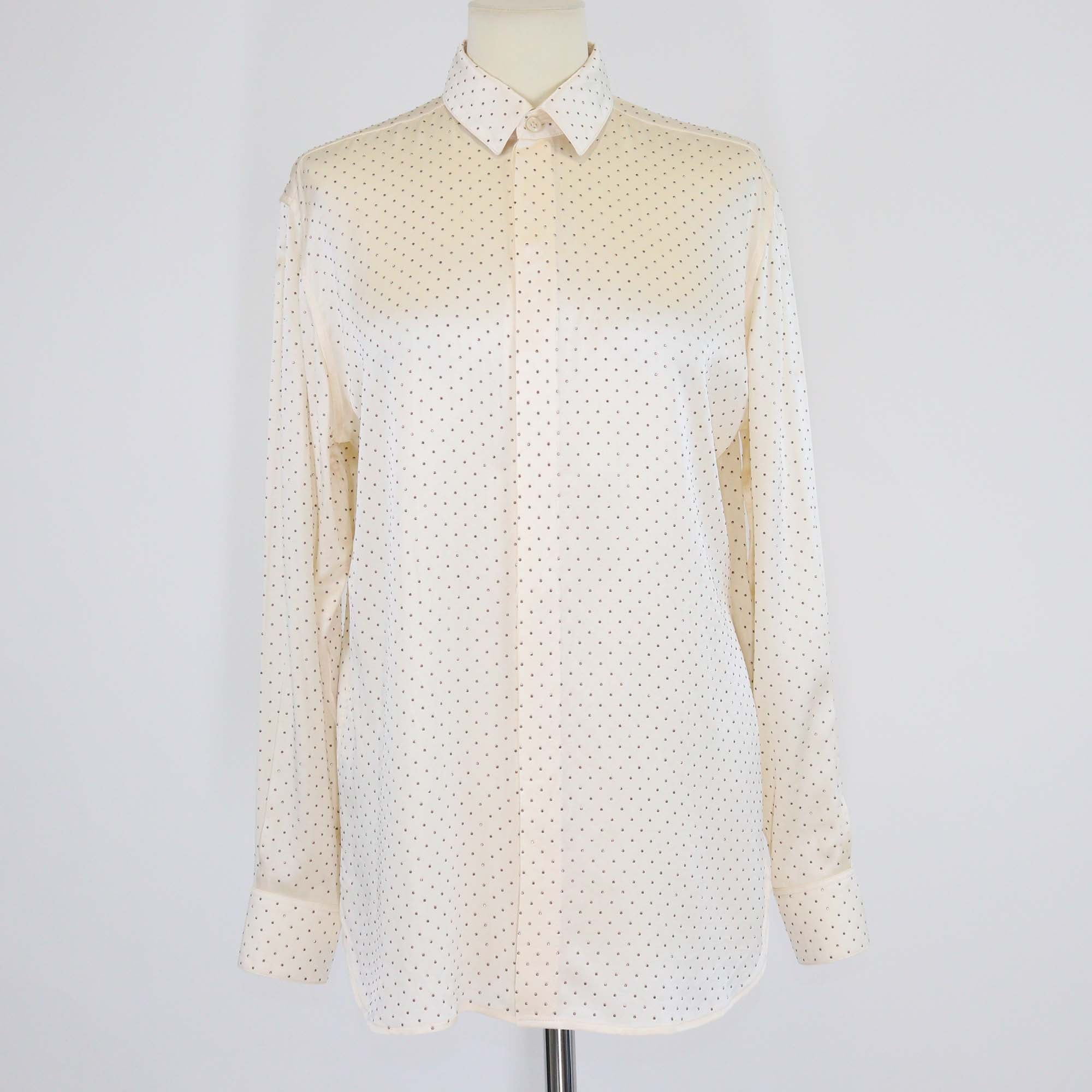 Saint Laurent Cream Crystal-Embellished Silk Long Sleeve Shirt