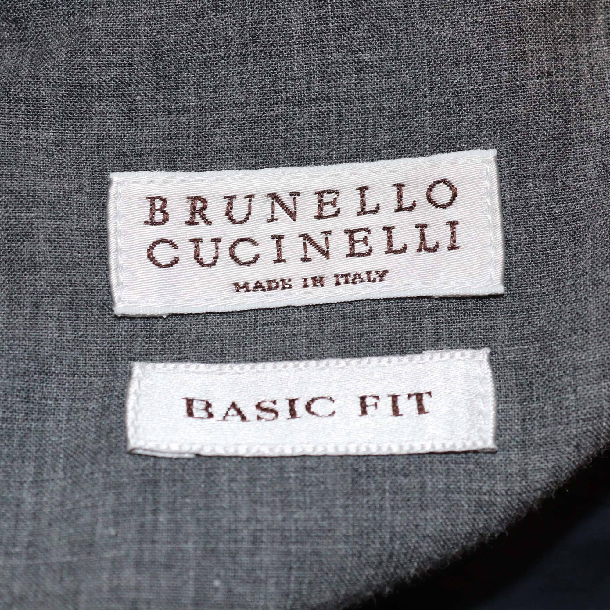 Brunello Cucinelli Dark Blue Cotton Basic Fit Button Front Long Sleeve Shirt Mens Brunello Cucinelli