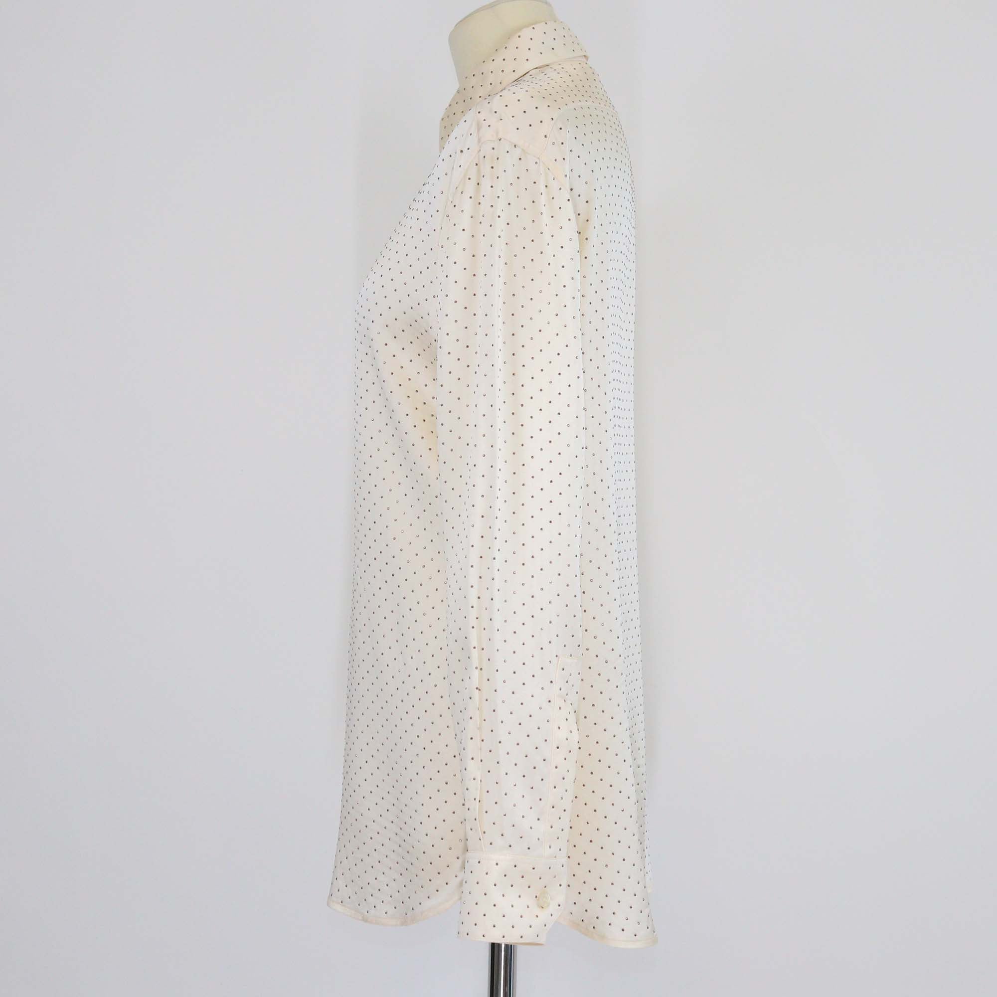 Saint Laurent Cream Crystal-Embellished Silk Long Sleeve Shirt