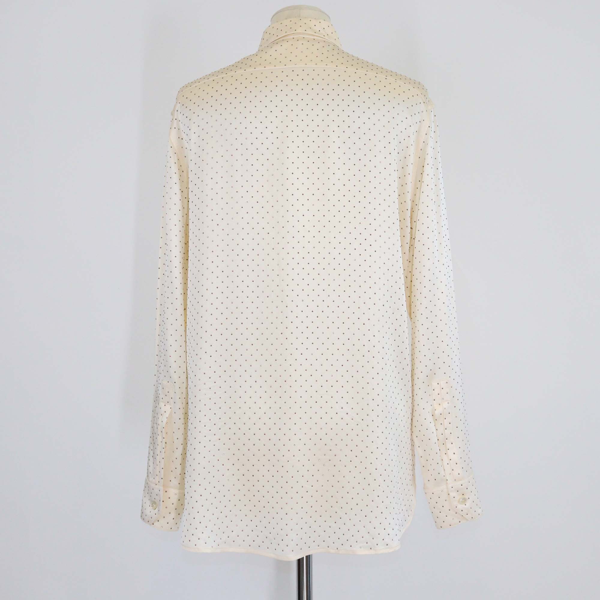 Saint Laurent Cream Crystal-Embellished Silk Long Sleeve Shirt