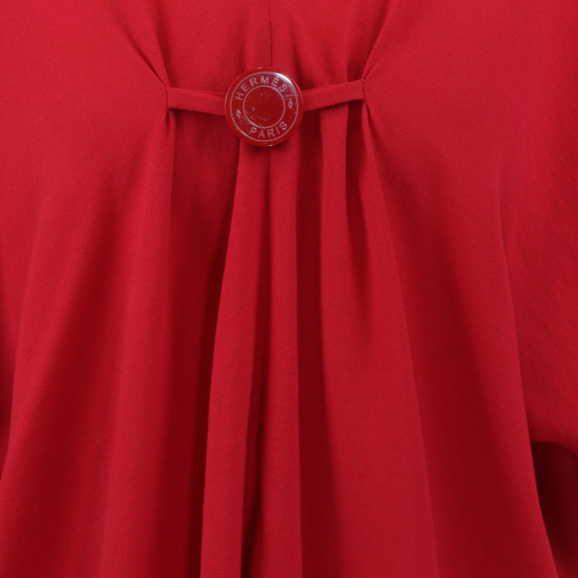 Hermes Red Cotton Resin Logo Detail Cotton Loose Fit Blouse Womens Hermes