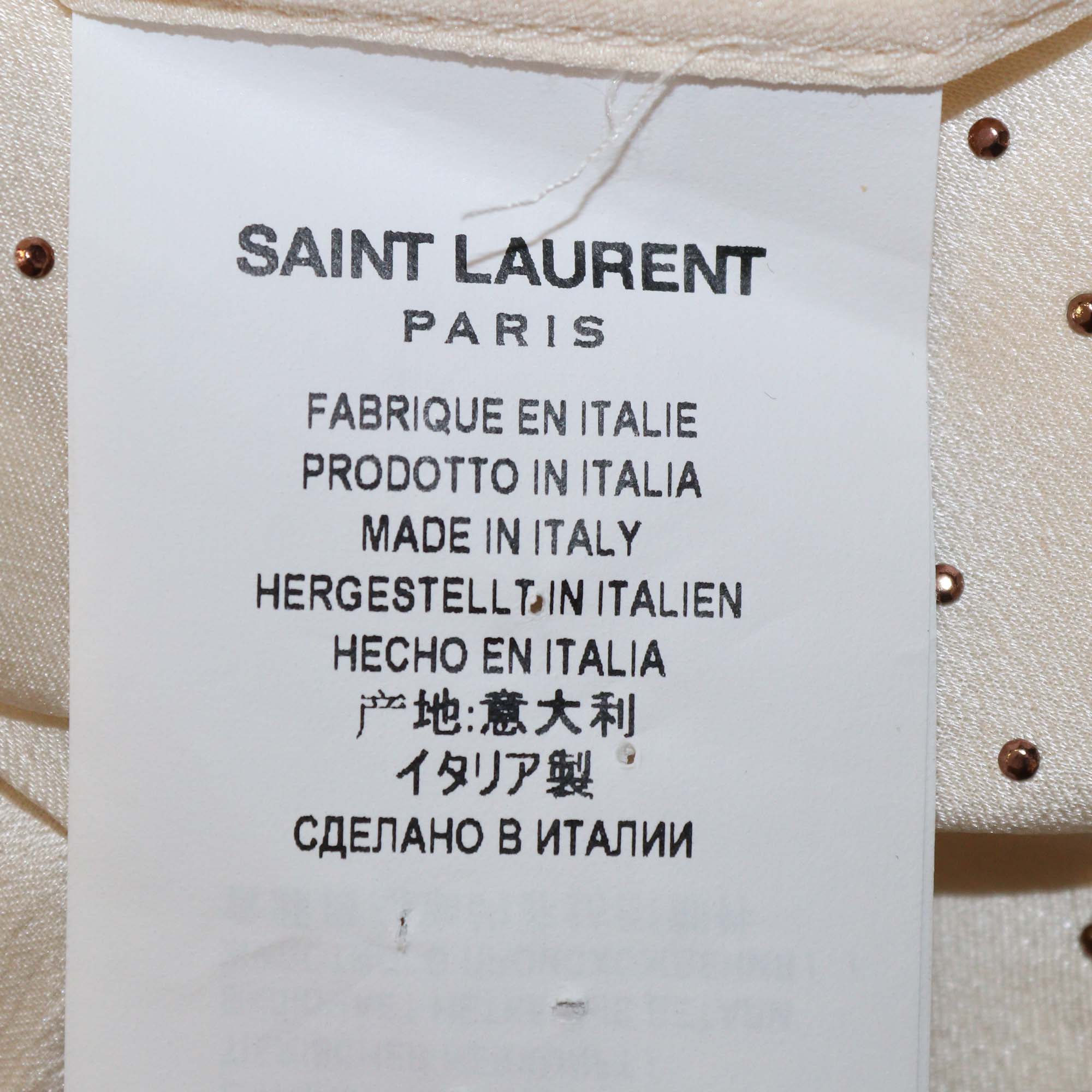 Saint Laurent Cream Crystal-Embellished Silk Long Sleeve Shirt