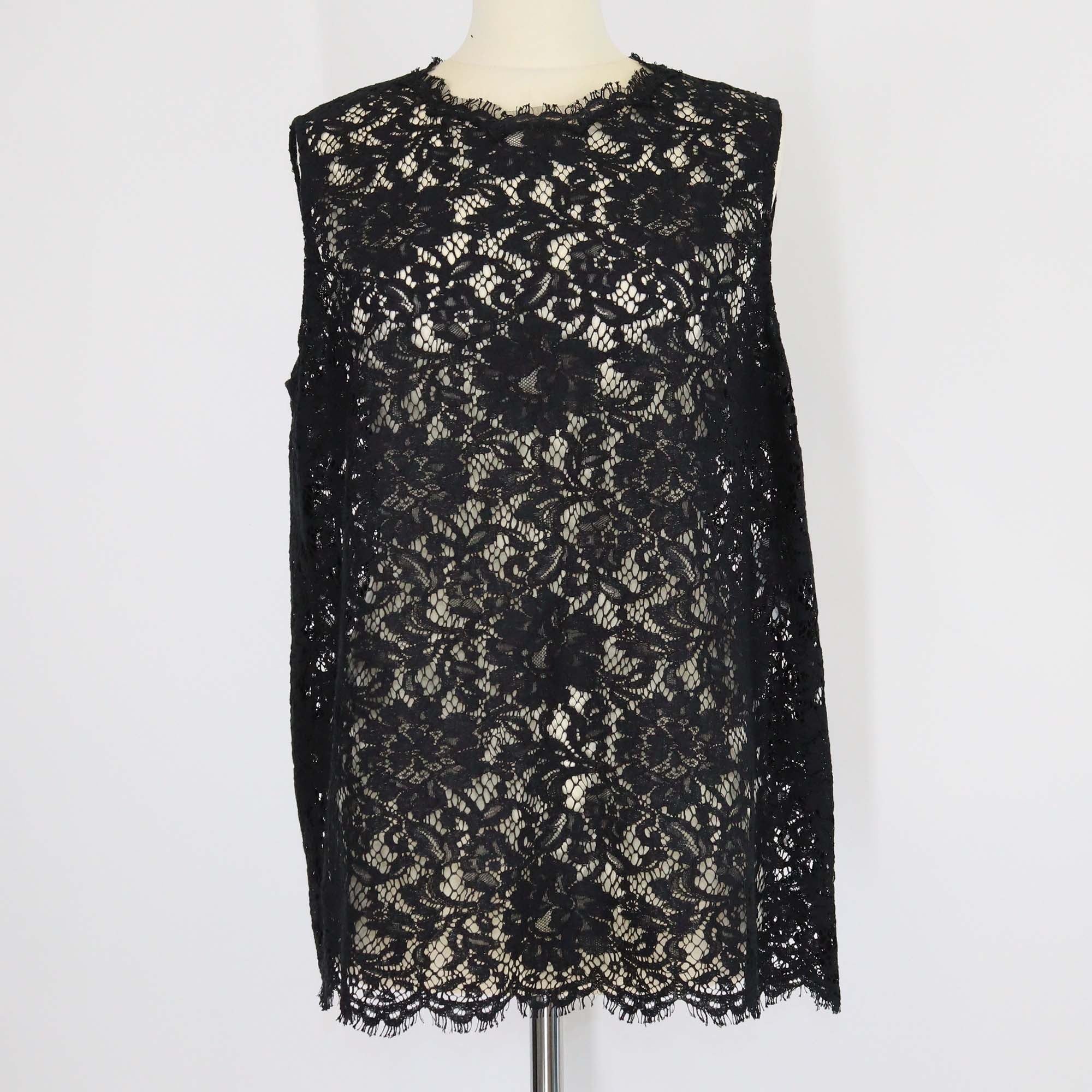 Dolce & Gabbana Black Blended Cotton Floral Lace Sleeveless Top