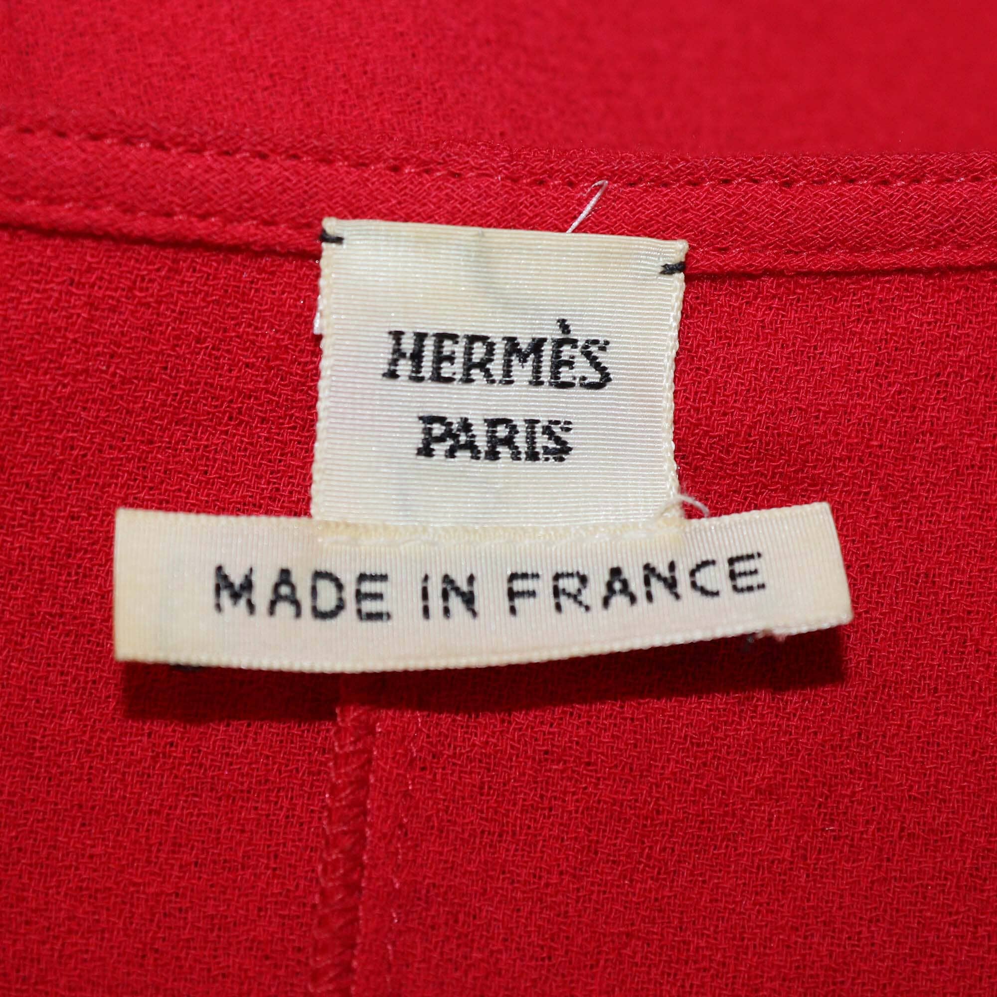 Hermes Red Cotton Resin Logo Detail Cotton Loose Fit Blouse Womens Hermes