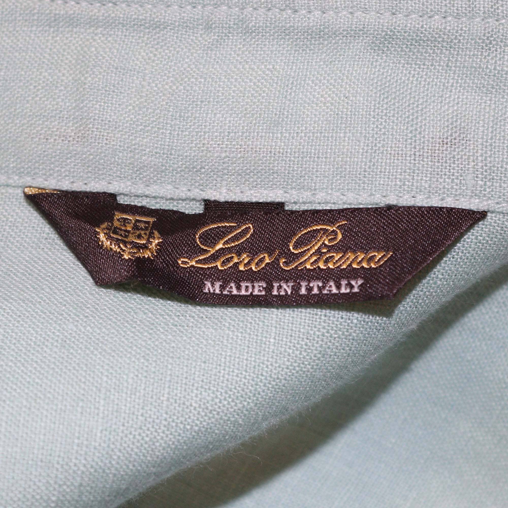 Loro Piana Mint Green Linen Button Front Long Sleeve Shirt Womens Loro Piana