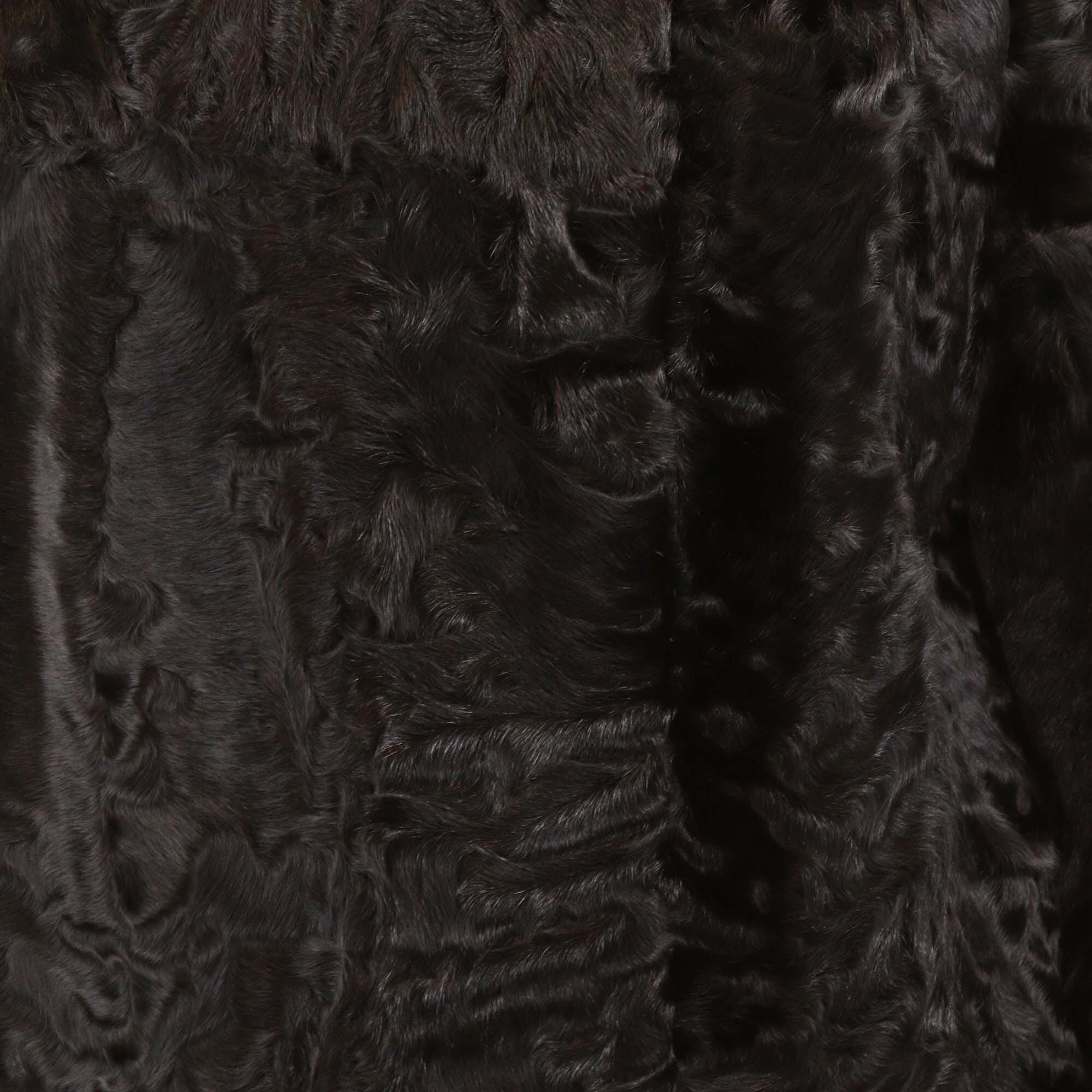 Etro Black Fur Lamb Leather Collar Long Sleeve Coat Womens Etro