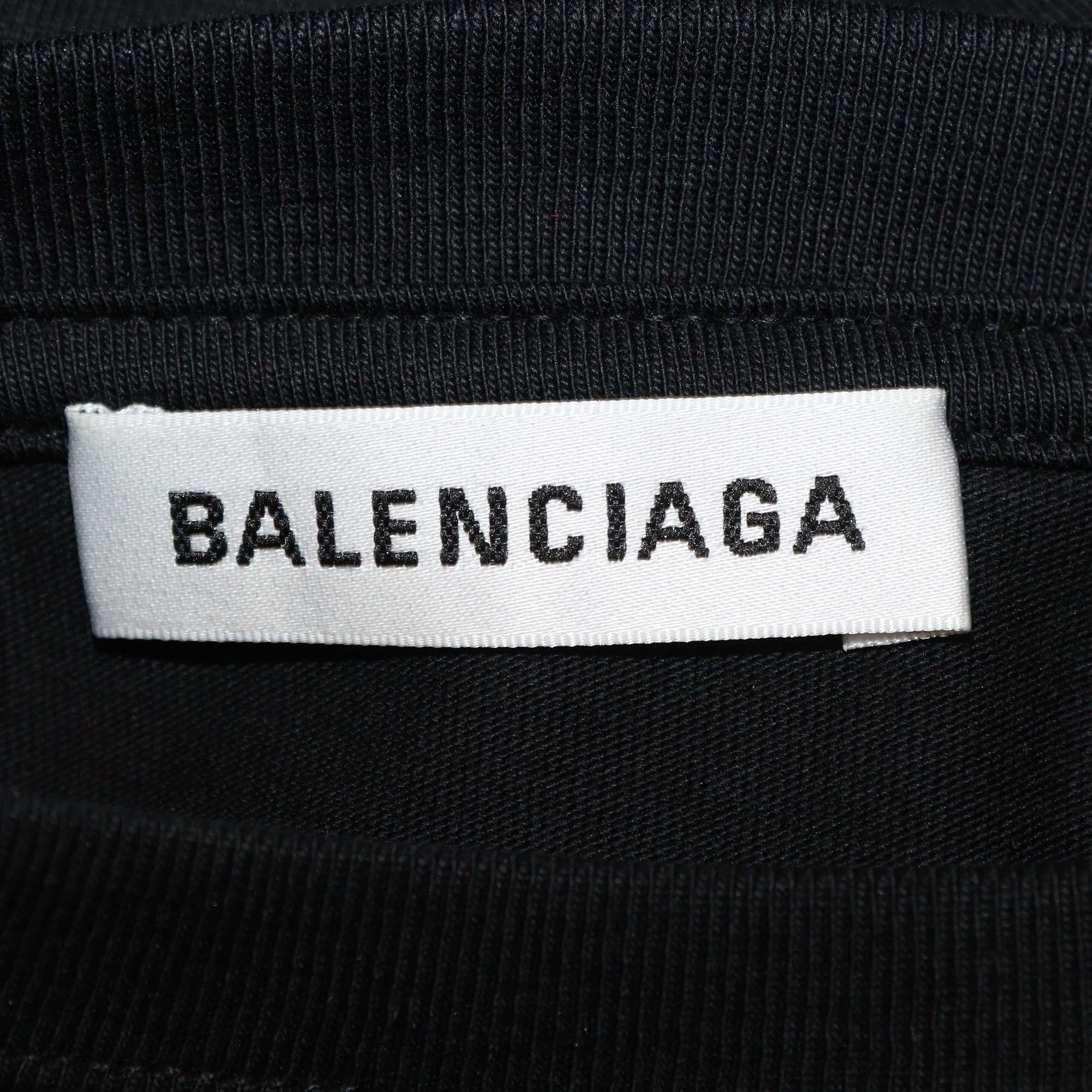 Balenciaga Black Jersey Printed Logo Oversized T-Shirt