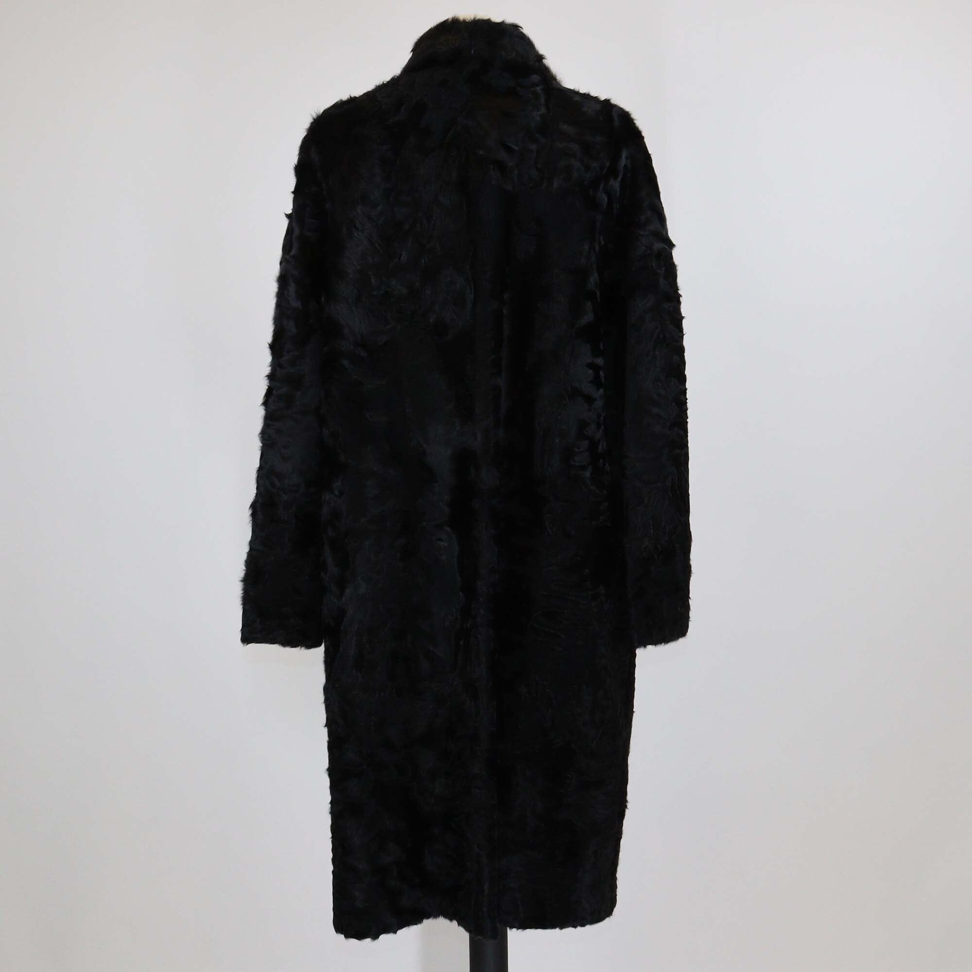 Etro Black Fur Lamb Leather Collar Long Sleeve Coat Womens Etro
