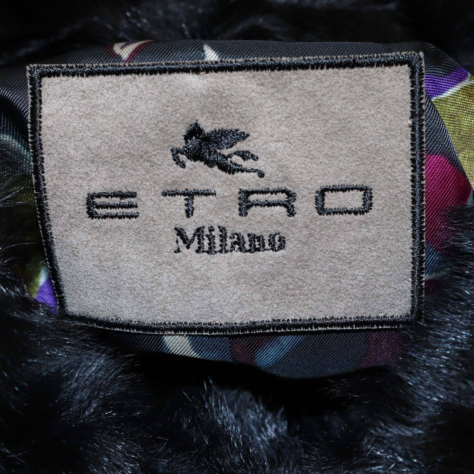 Etro Black Fur Lamb Leather Collar Long Sleeve Coat Womens Etro