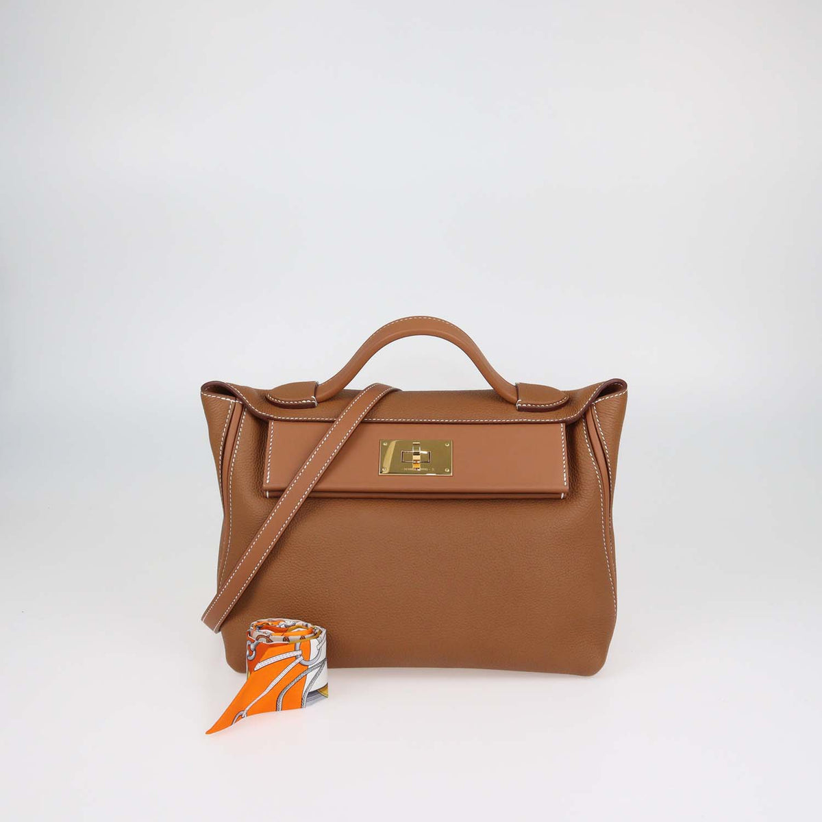 Hermes Gold Togo and Swift Leather 24/24 29 Bag w/ Twilly