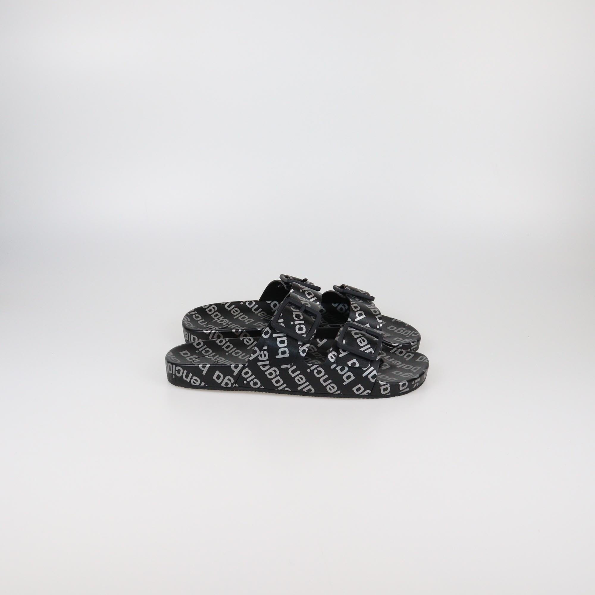 Balenciaga Black Reflective Monogram Mallorca Flat Sandals Mens Balenciaga